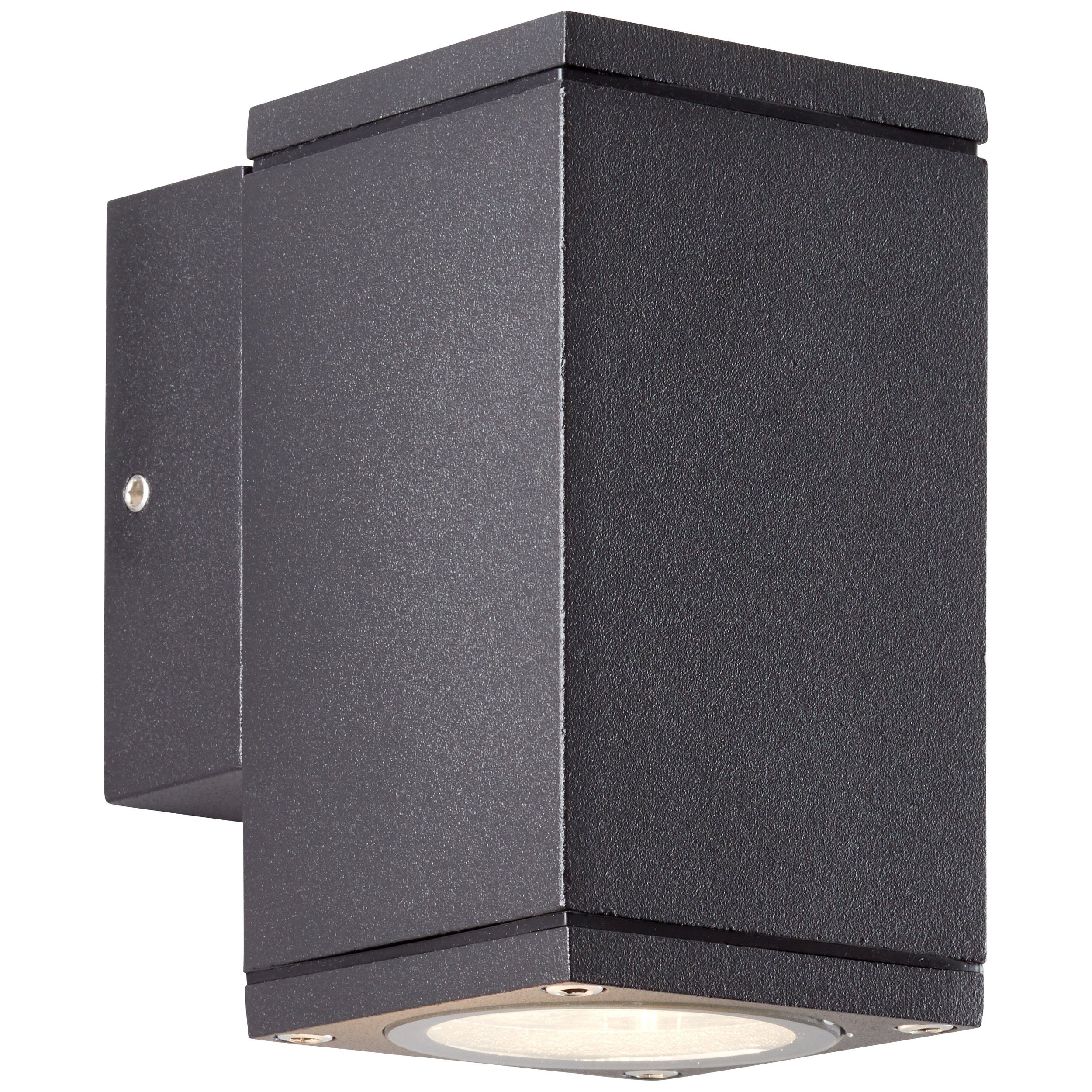 Lightbox Außen-Wandleuchte, ohne Leuchtmittel, Außen Wandlampe, 11 x 6 x 9 cm, GU10, max. 10 W, IP44, Metall/Glas | Wandleuchten