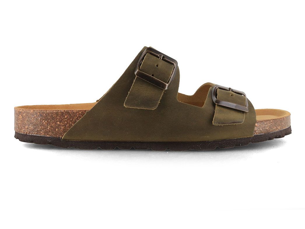 Tuffeln Leder-Sandalen 'Föhr' mit Korkfußbett Zweischnaller Pantolette Hausschuh mit weichem Tieffussbett