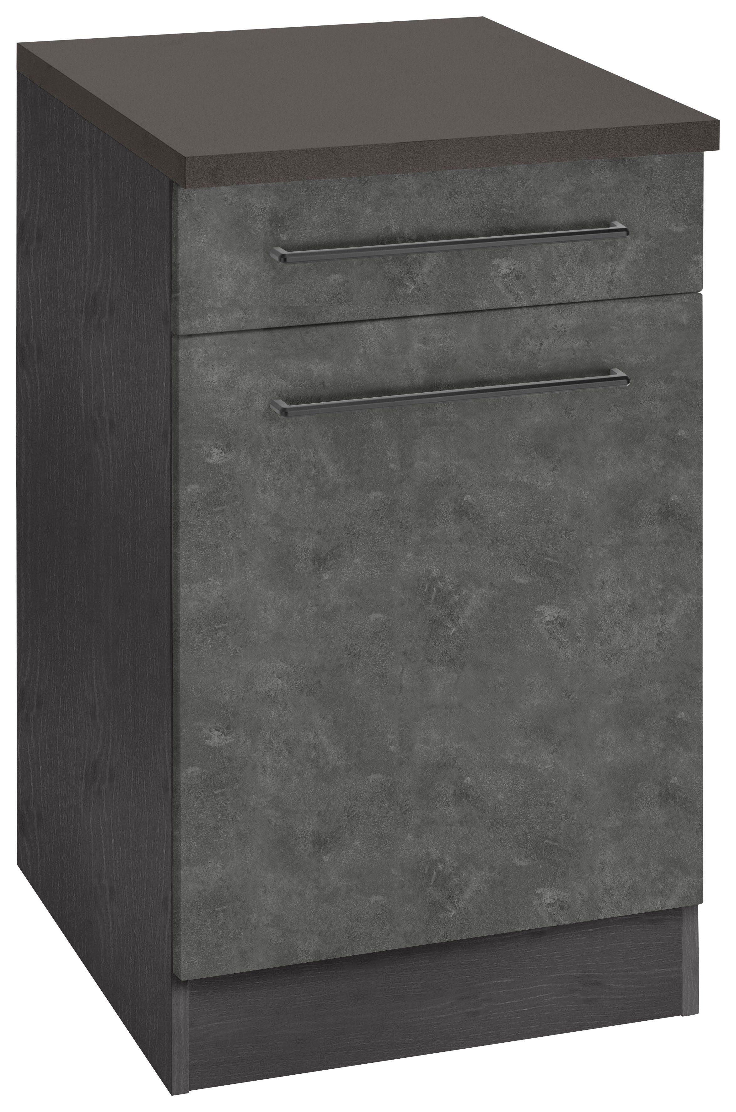 HELD MÖBEL Unterschrank Tulsa 50 cm breit, 1 Tür, 1 Schubkasten, schwarzer Metallgriff, MDF Front betonfarben dunkel | grafit