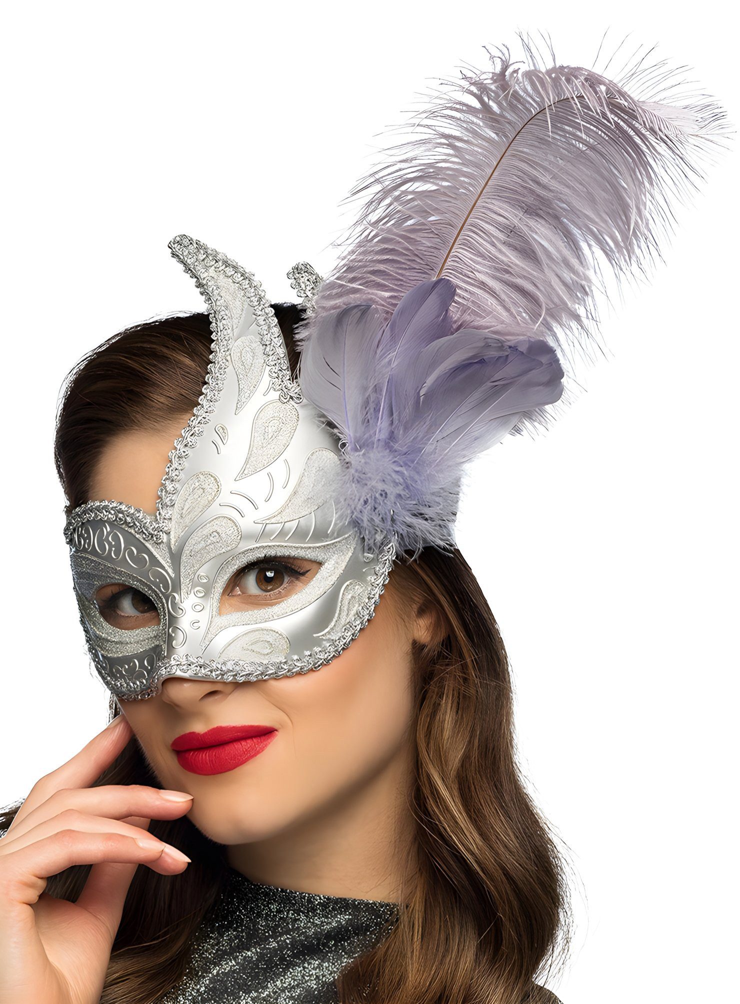 Boland Verkleidungsmaske Venezianische Kunststoffmaske Preziosa silber, Hübsche venezianische Maske für Krimidinner, Maskenball und Mottopar