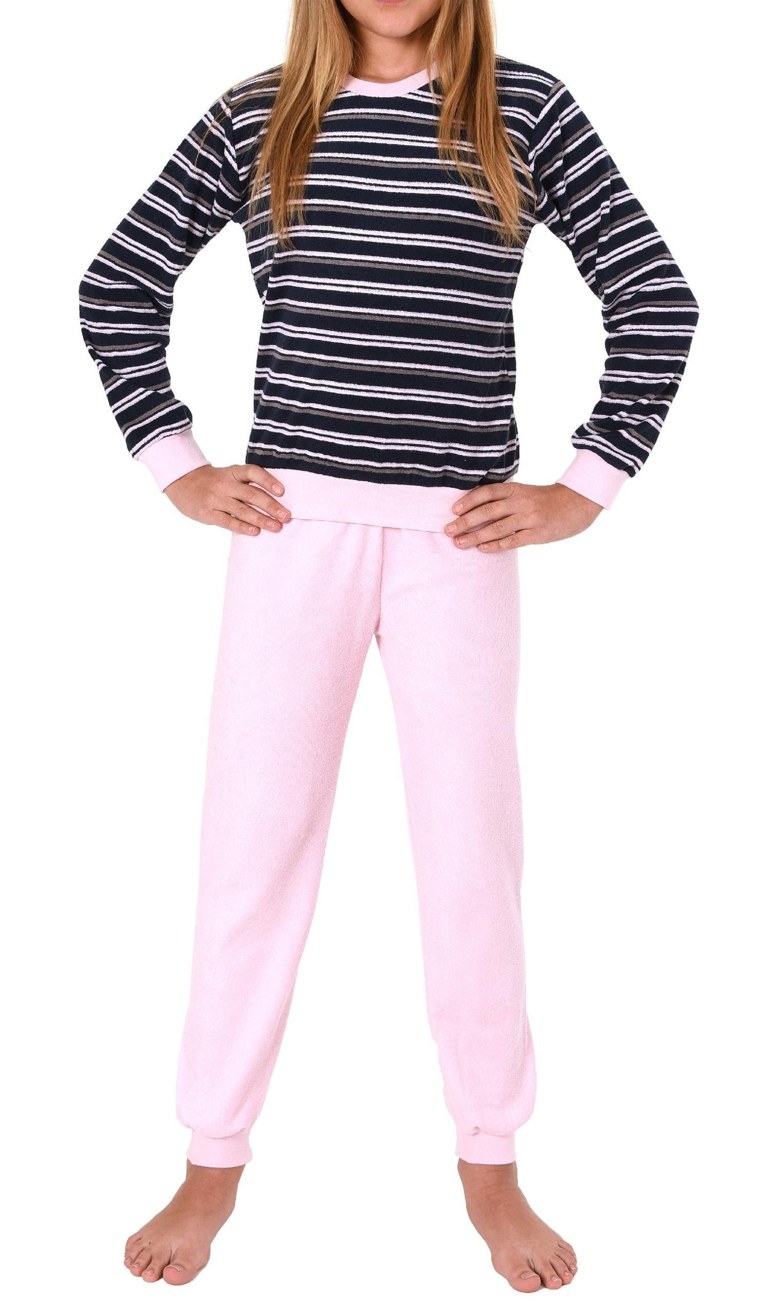 Pyjama Mädchen Frottee Pyjama langarm Schlafanzug mit Bündchen