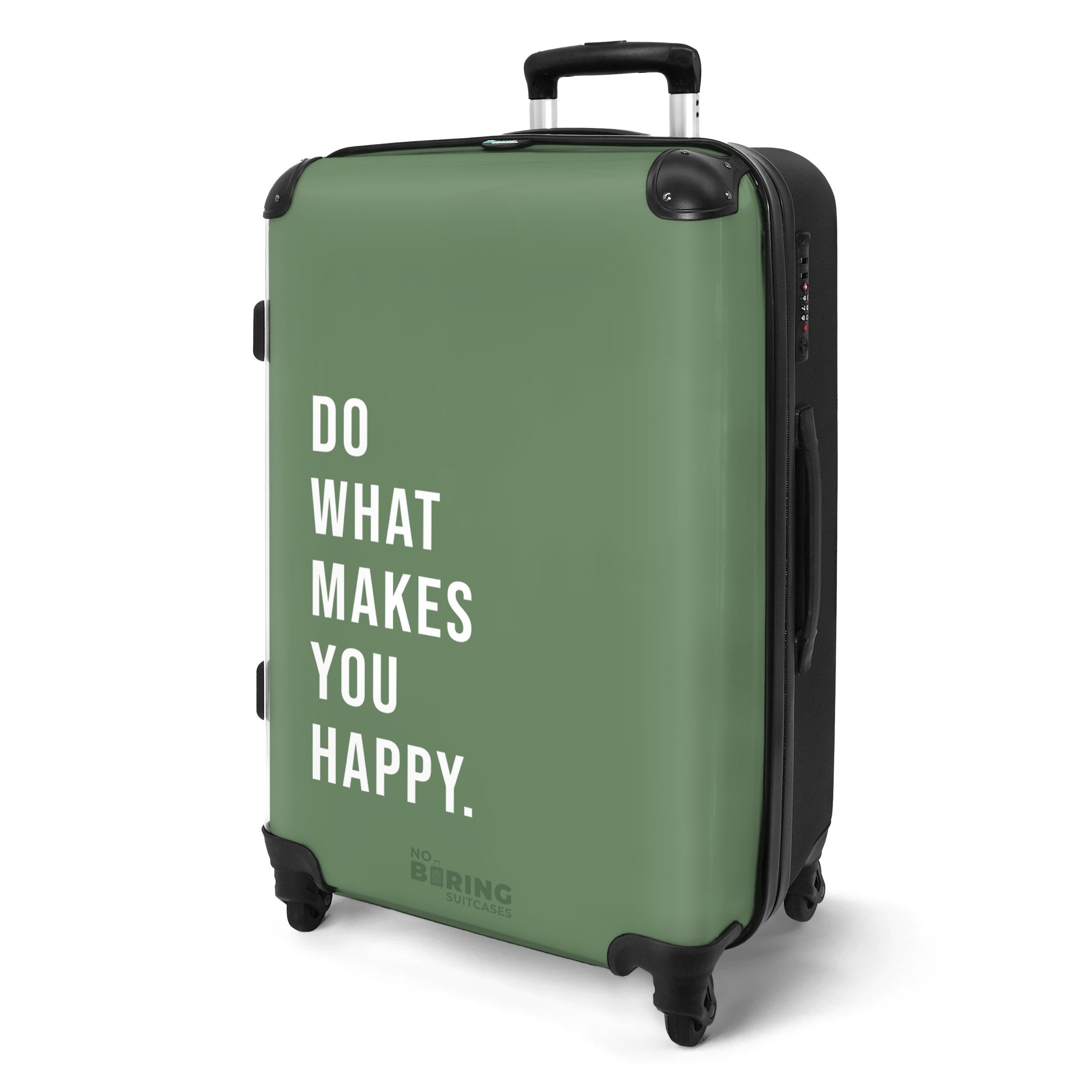 NoBoringSuitcases.com© Hartschalen-Trolley Grün mit Zitat "Tu, günstig online kaufen