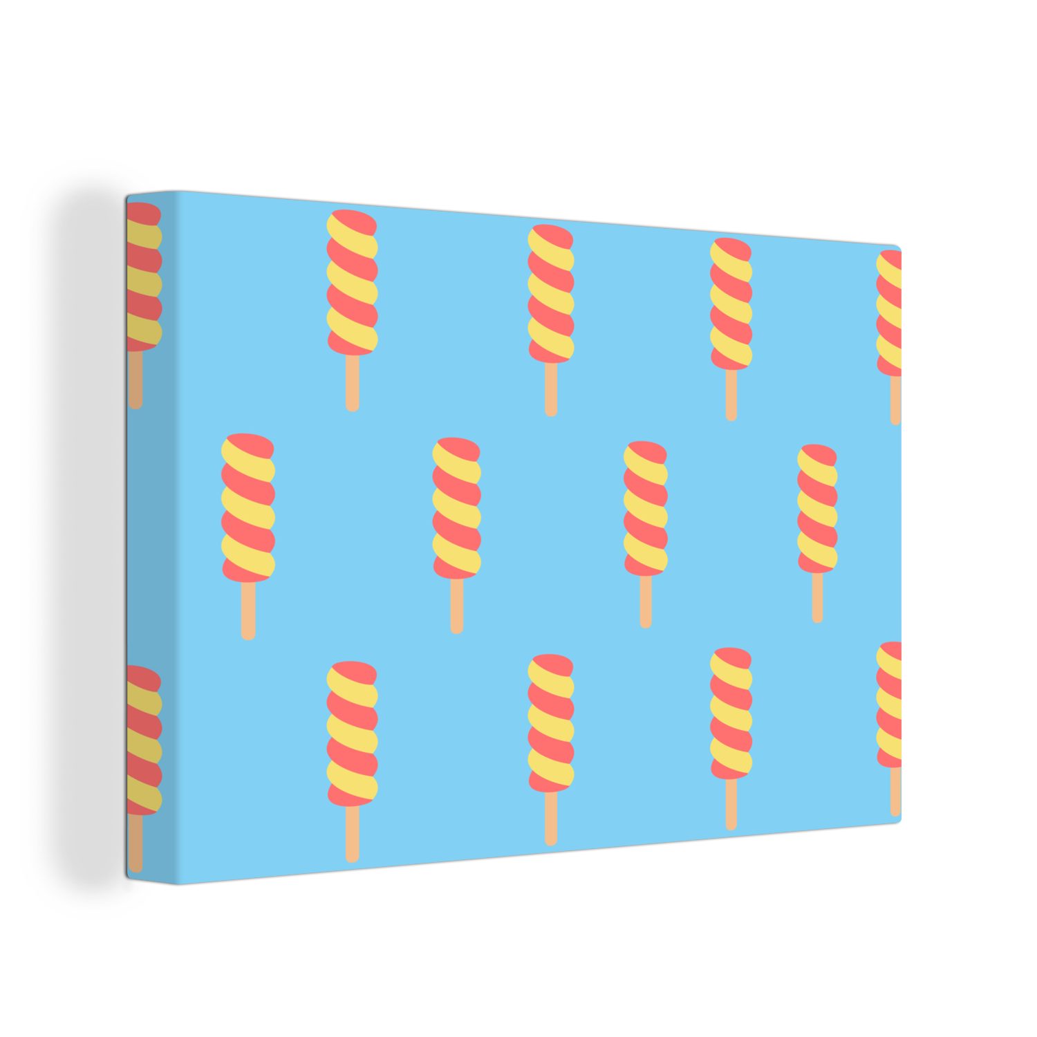 OneMillionCanvasses® Leinwandbild Eiscreme - Muster - Blau - Gelb, (1 St), Wandbild Leinwandbilder, Aufhängefertig, Wanddeko, 30x20 cm