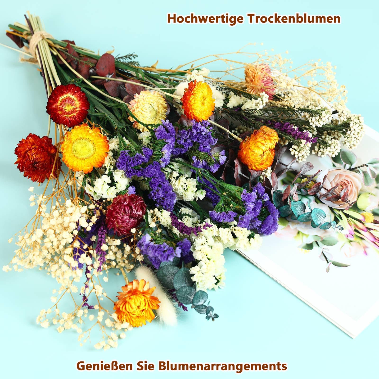 Trockenblume Trockenblumenstrauß Groß Set, Brautstrauß Trockenblumen Strauß, Diwzbyn, Groß zum Basteln Strohblumen Getrocknet für Wohnzimmer Home – Bild 2 von 5