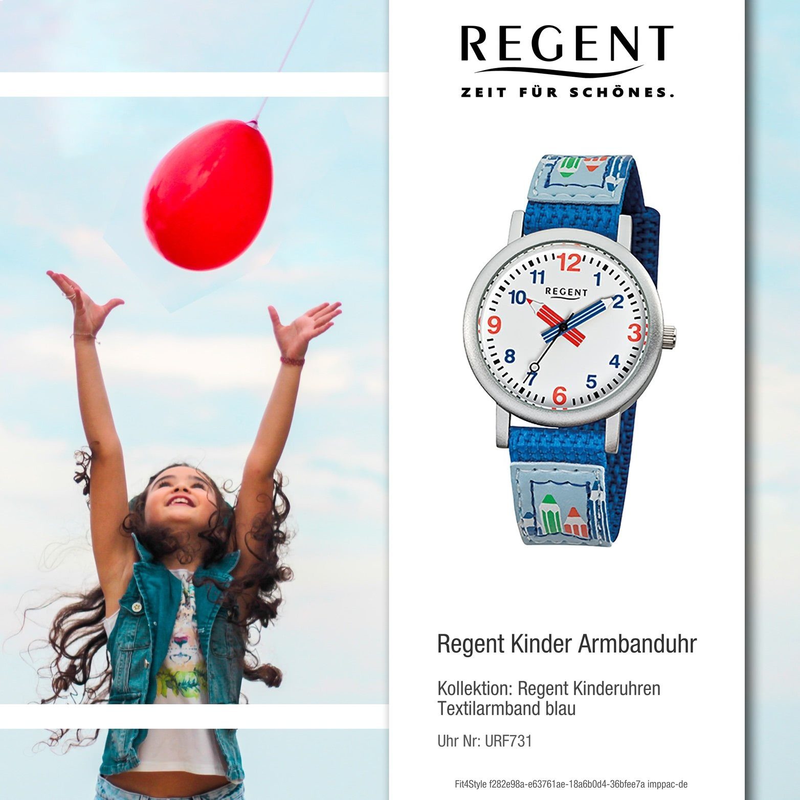 Quarzuhr blau, 29mm) Gehäuse, Uhr Quarzuhr, Regent rundes (ca. Kinderuhr Textilarmband Textil Kinder Regent klein