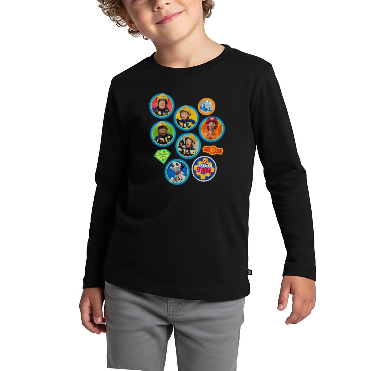 T-Shirt Feuerwehrmann Sam™ Patch-Design Vom Ganzen Team Kinder Premium Langarm