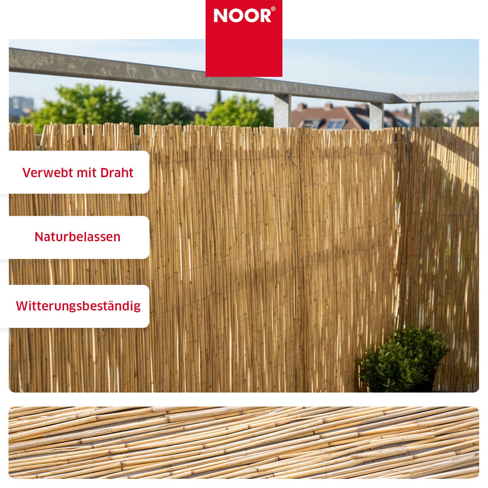 NOOR Sichtschutzzaunmatten Schilfrohrmatte ST. TROPEZ - natürlicher Sichtschutz, Schilfrohr mit Draht verwoben - verschiedene Größen