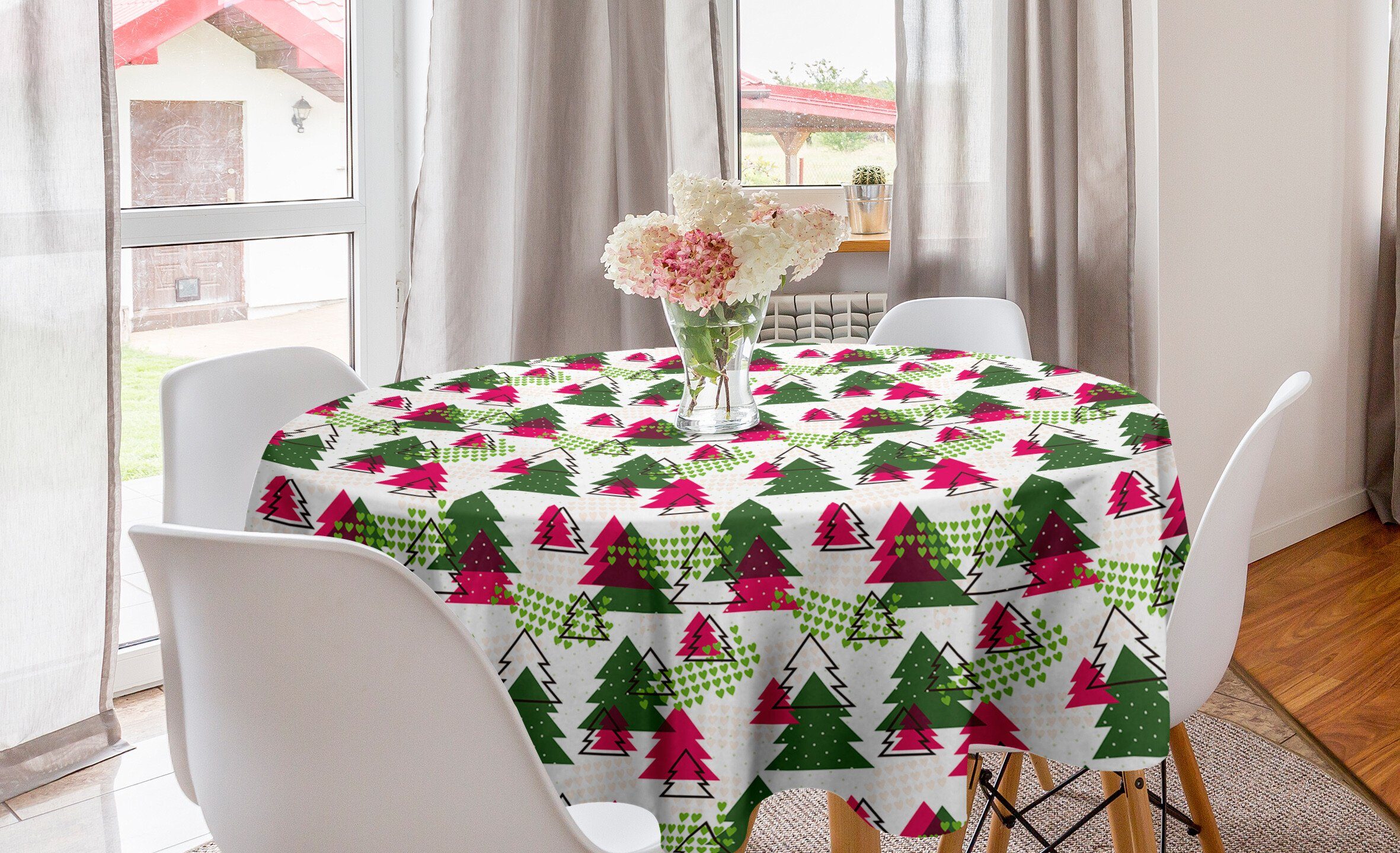 Abakuhaus Tischdecke Kreis Tischdecke Abdeckung für Esszimmer Küche Dekoration, Weihnachtsbaum Baumformen Motive