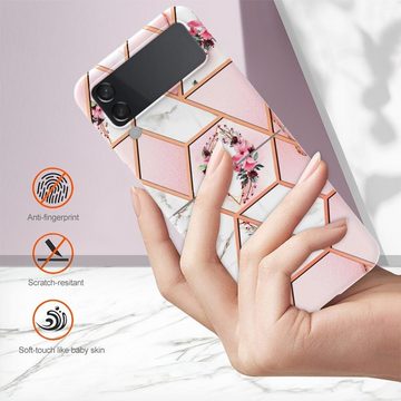 Wigento Handyhülle Für Samsung Galaxy Z Flip4 Design Muster Kunststoff Hülle Schutz Cover Handy Tasche Muster / Motiv (rosa Blume) Hülle Etuis Muster