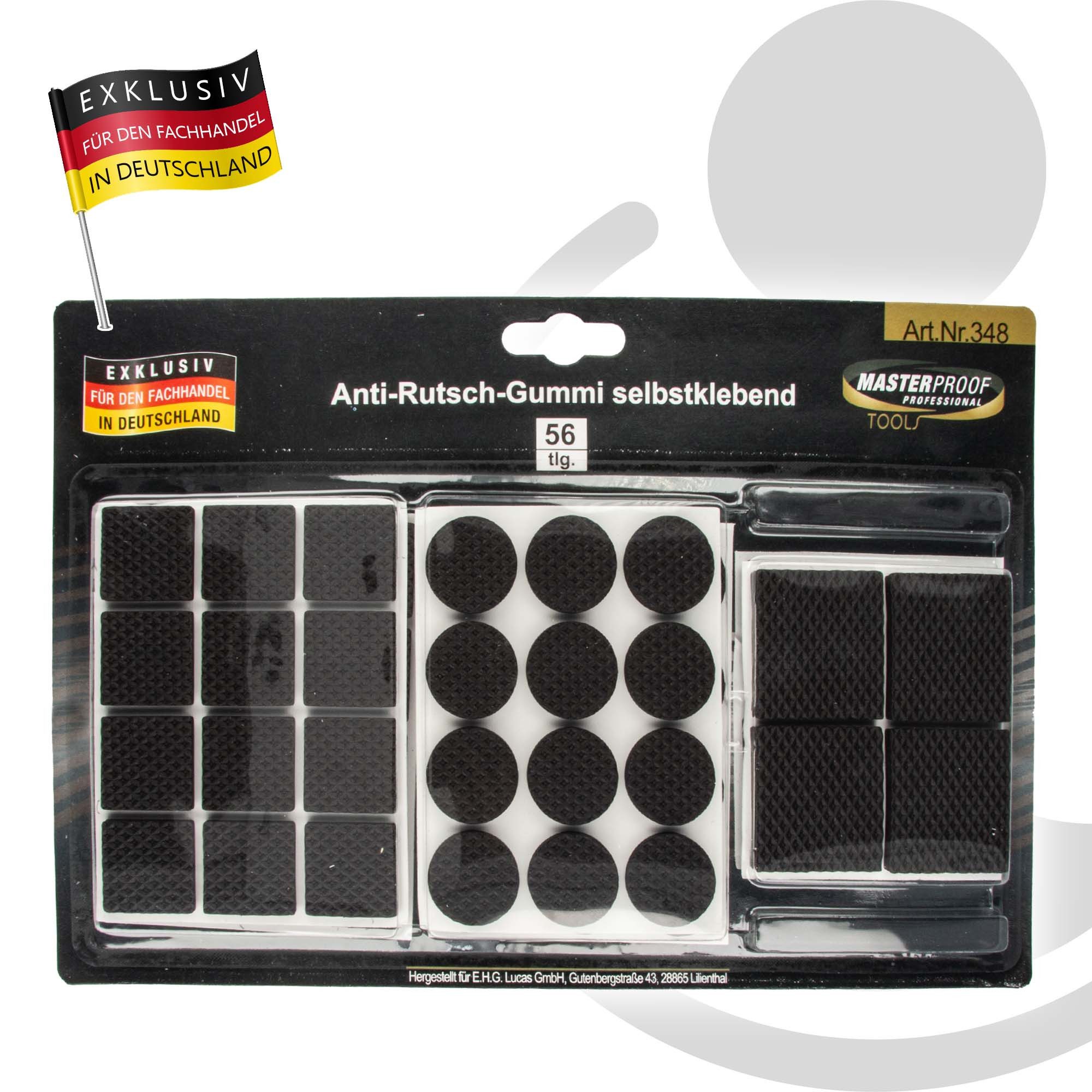 MASTERPROOF PROFESIONAL Filzgleiter Gummi Möbelgleiter Sortiment, schwarz, selbstklebend 56-teilig