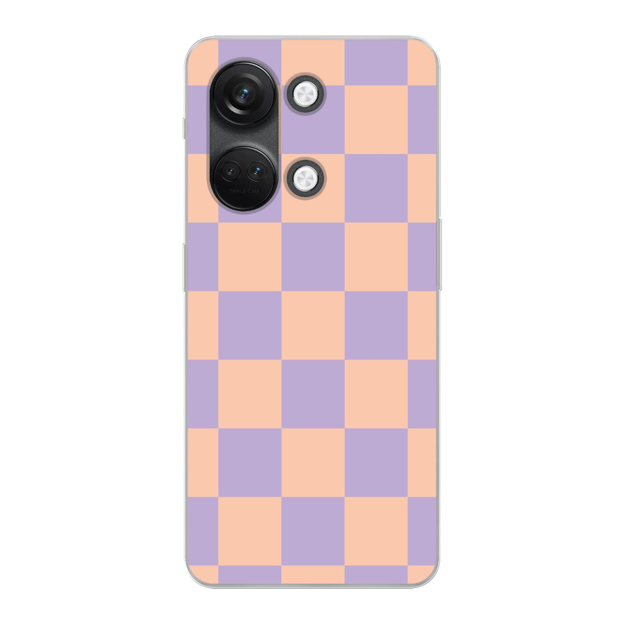 MuchoWow Handyhülle für OnePlus Nord 3 Schachbrettmuster - Lila - Rosa - Würfel, Phone Case, Silikon, Schutzhülle Dünn