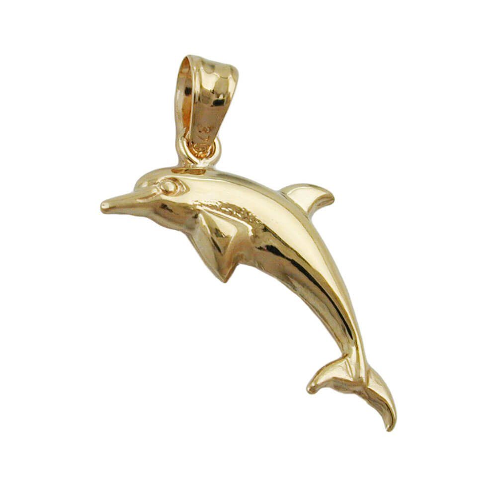 Schmuck Krone Kettenanhänger Anhänger Delfin Delphin 18x8mm aus 9Kt 375 Gold Gelbgold glänzend, Gold 375