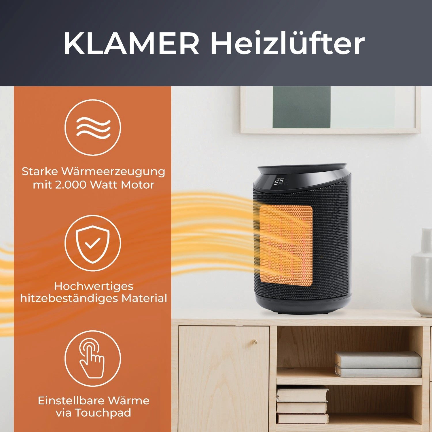 KLAMER Heizlüfter 2000 W, PTC Keramik Heizlüfter energiesparend, 3 Heizstuf günstig online kaufen