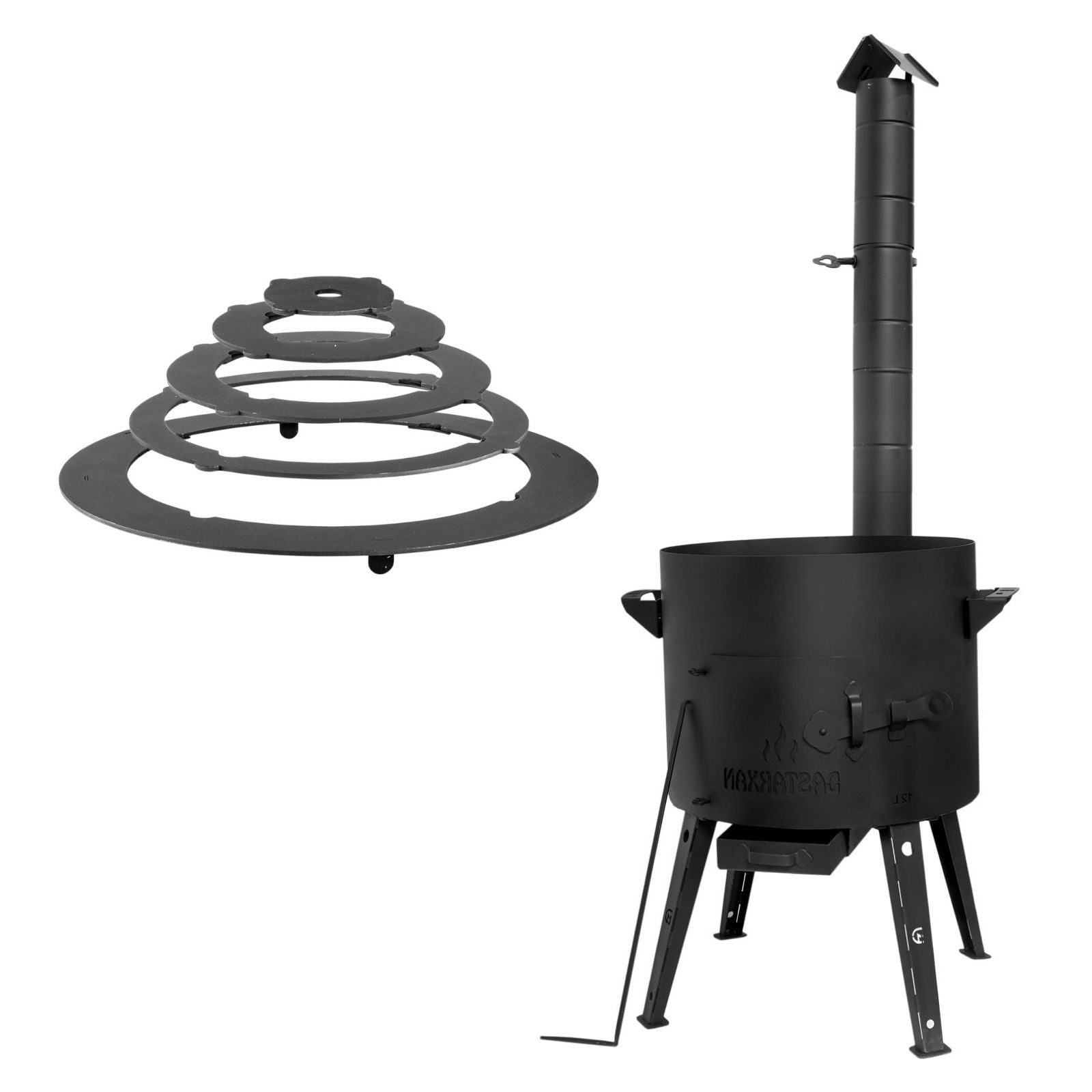4BIG.fun Feuerstelle Ø44 cm Uchag Utschak Abzugsrohr mit Adapter-Ringe, (Utschag Uchak Учаг Außenküche Eintopfofen), ca. 2 mm Stahl