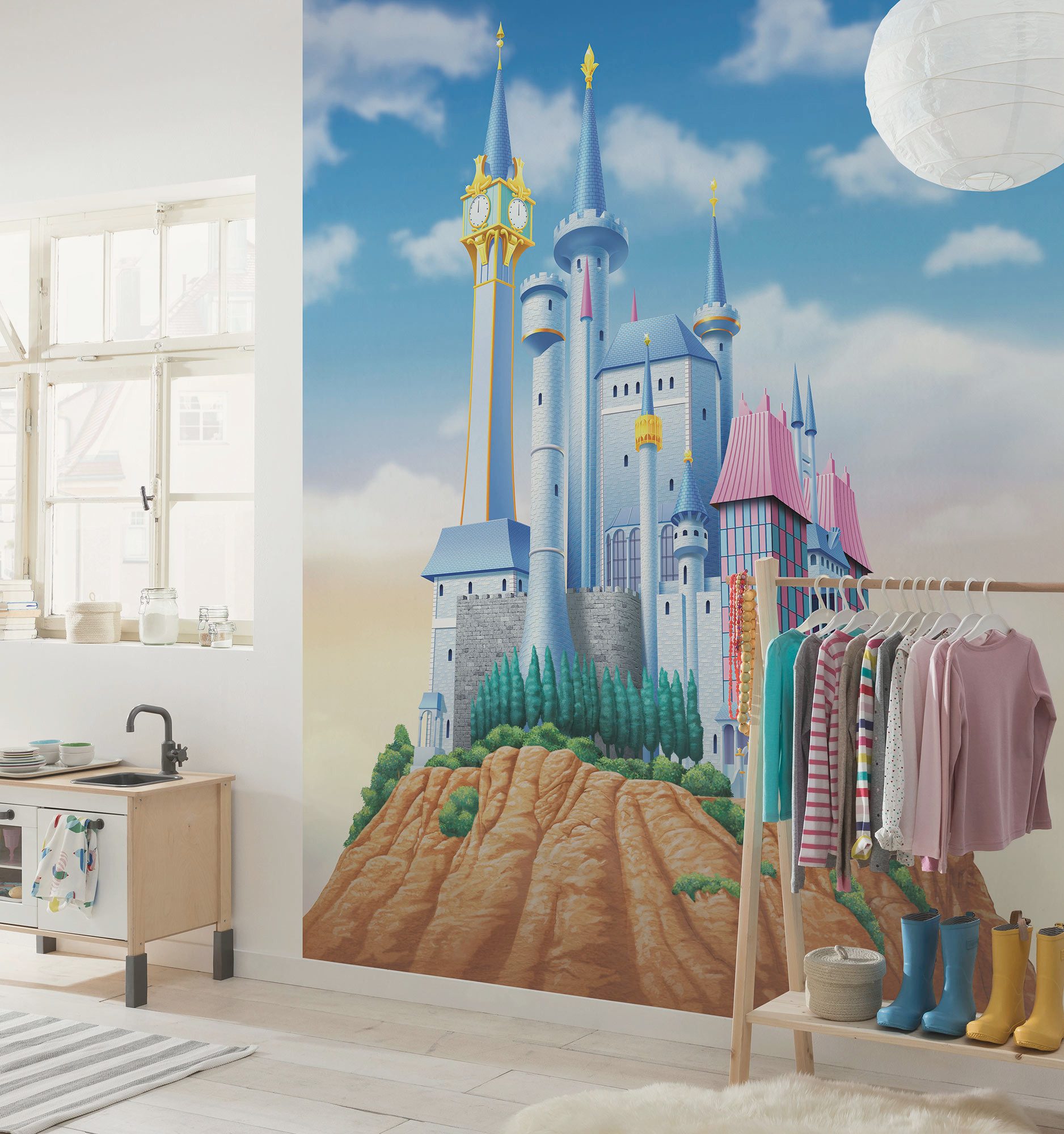 Komar Kindertapete Disney Princess Cinderella Castle, glatt, bedruckt, (Packung, 1 St)
