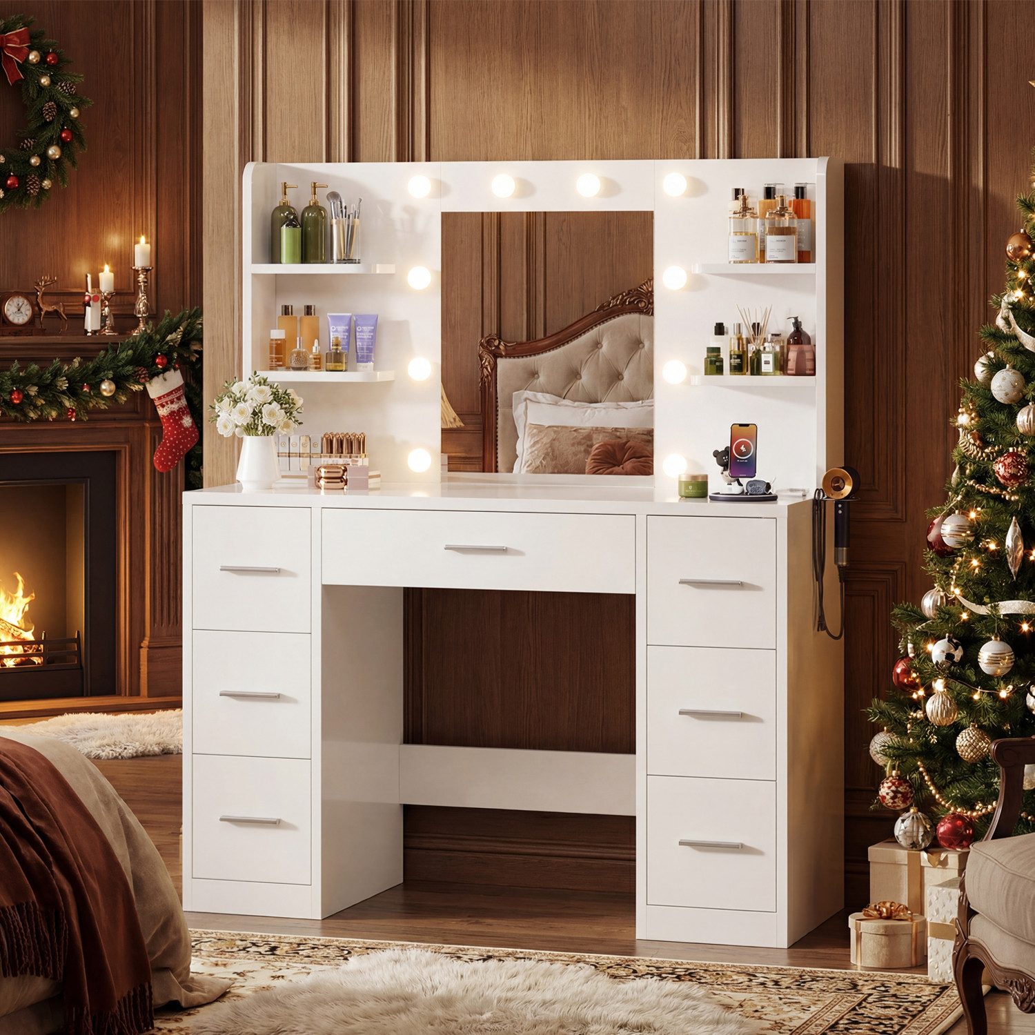 Furnicopia Schminktisch Schminktisch mit LED-Beleuchtung und Steckdosen (Ab günstig online kaufen