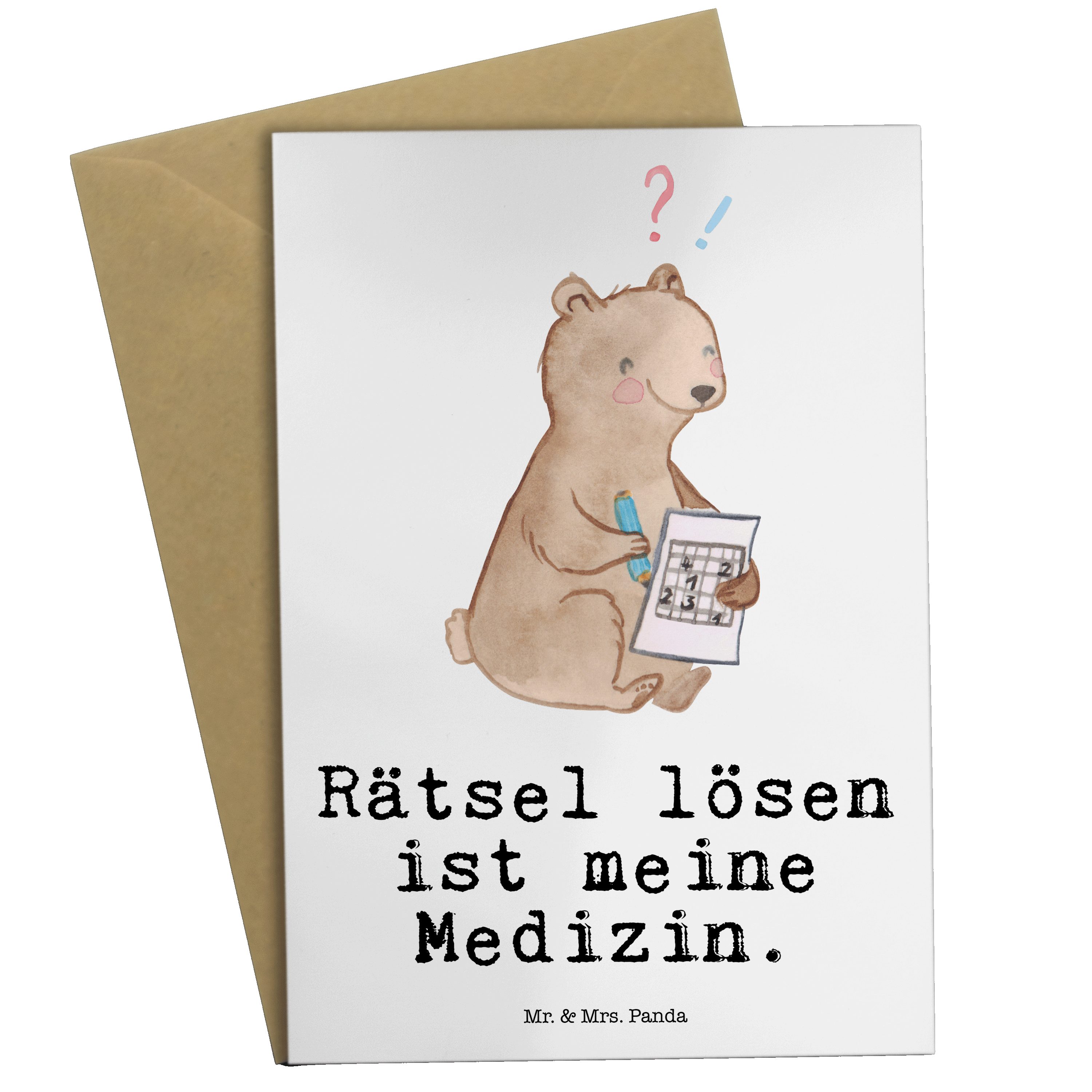 Mr. & Geschenk, Weiß Grußkarte Panda - - Rätsel Bär Schenken, Glü lösen Medizin Klappkarte, Mrs