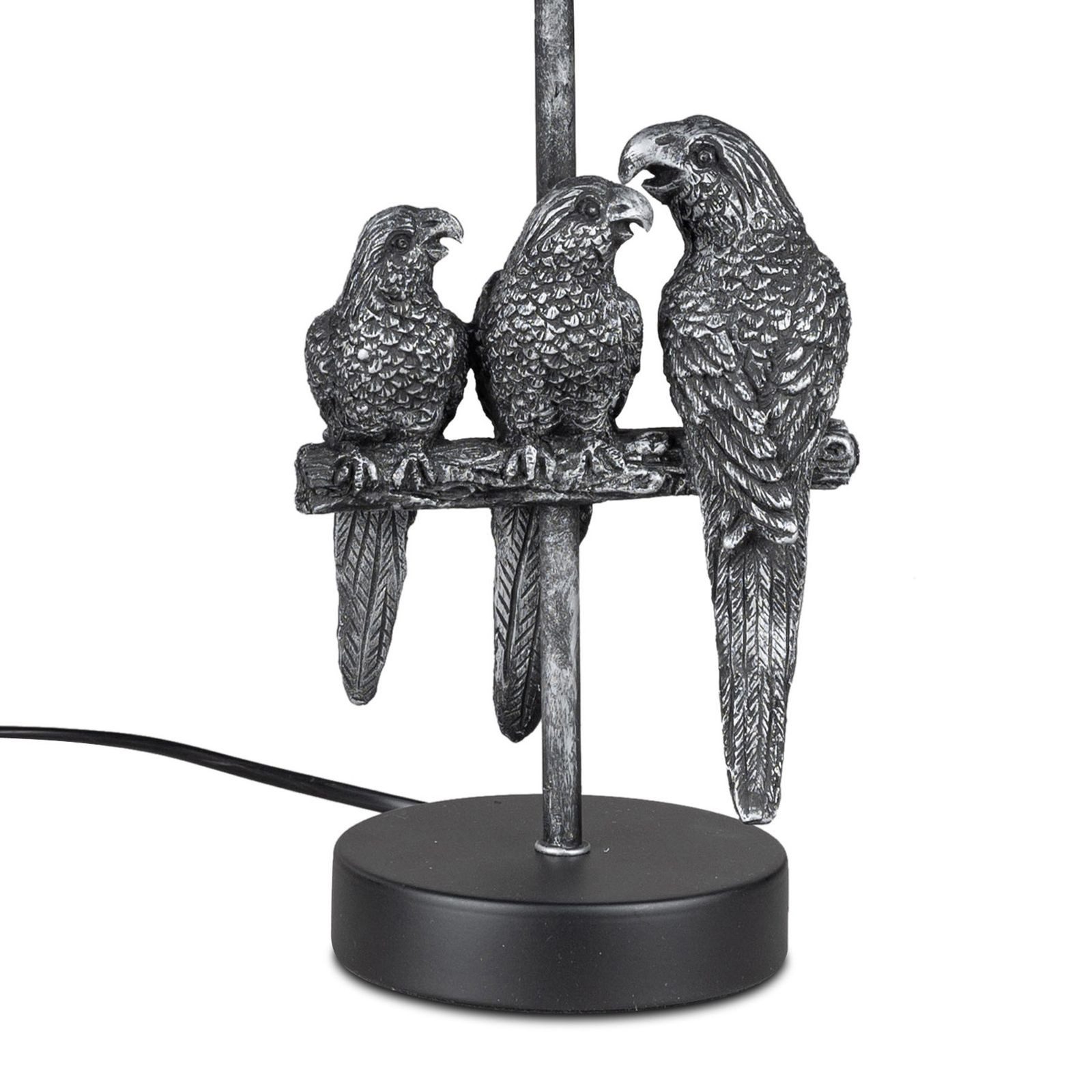 formano Stehlampe Antik-silberfarbene Papageienlampe mit schwarzem Stoffschirm 42cm Deko
