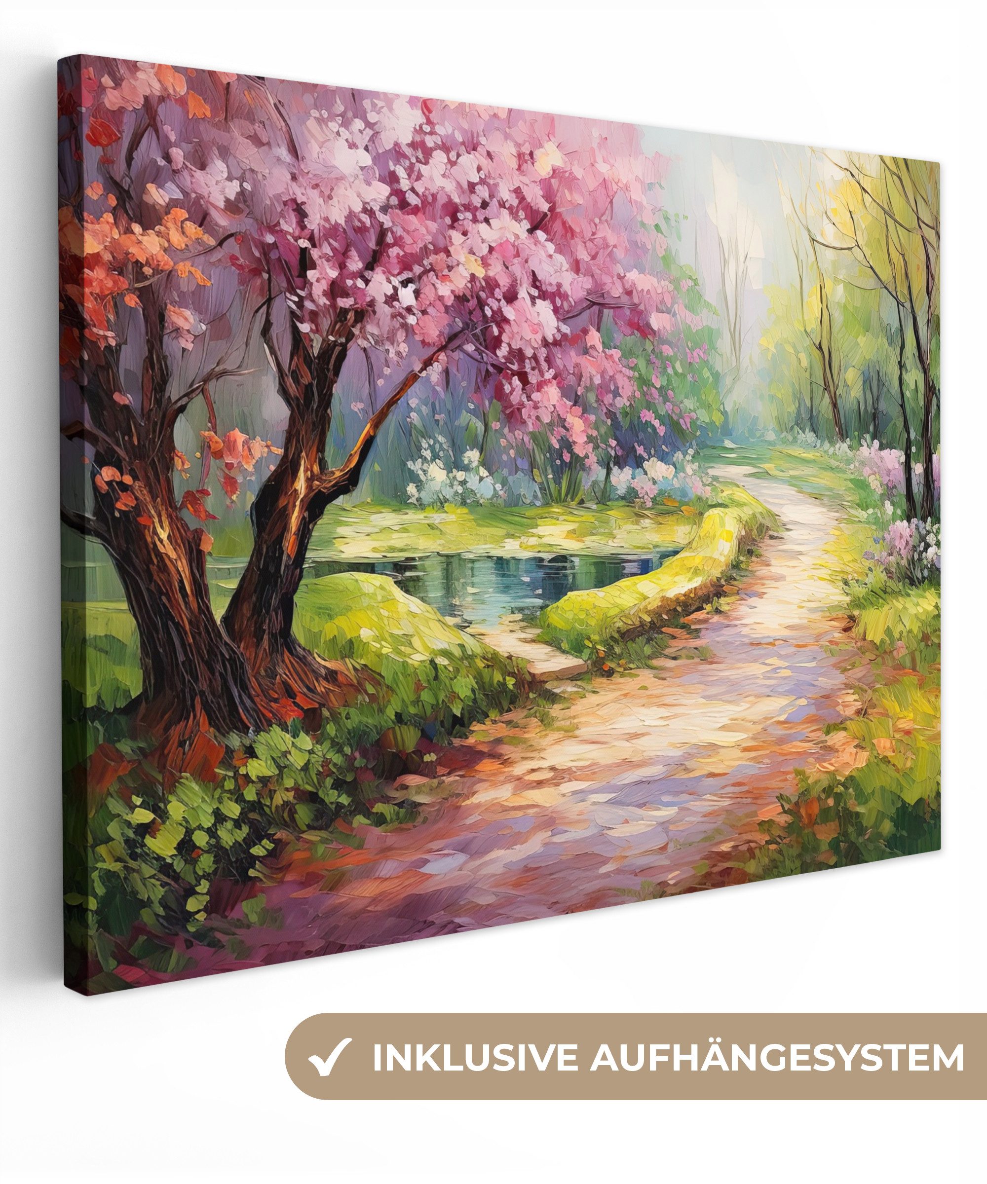 OneMillionCanvasses® Leinwandbild Aquarell - Natur - Bäume - Kunst - Blumen, Fotodruck (1 St), Wandbild Leinwandbilder, Aufhängefertig, Wanddeko 40x30 cm