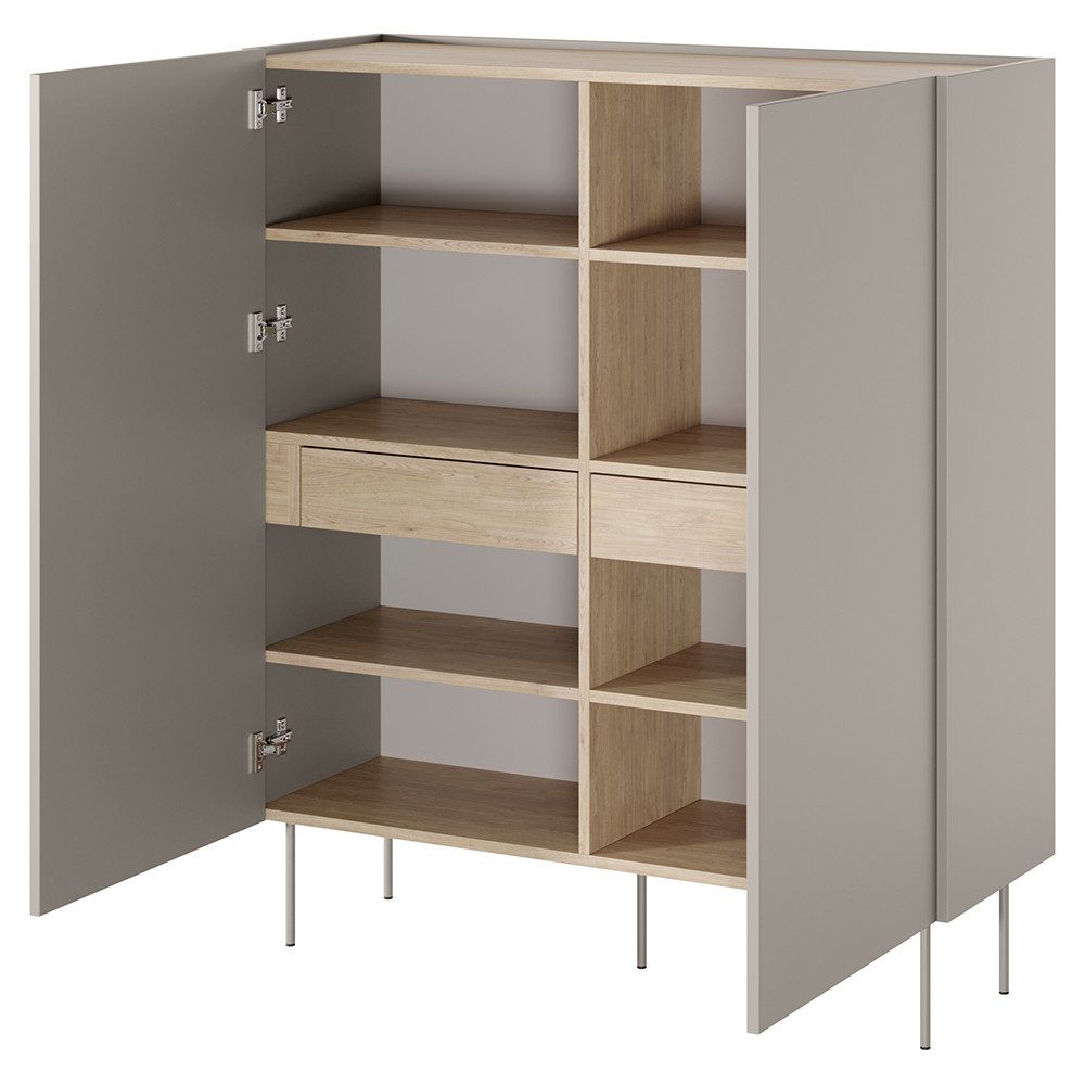 Lomadox Highboard DELFT-141, in kaschmir und Eiche, 120 cm breit, versteckte Schubladen