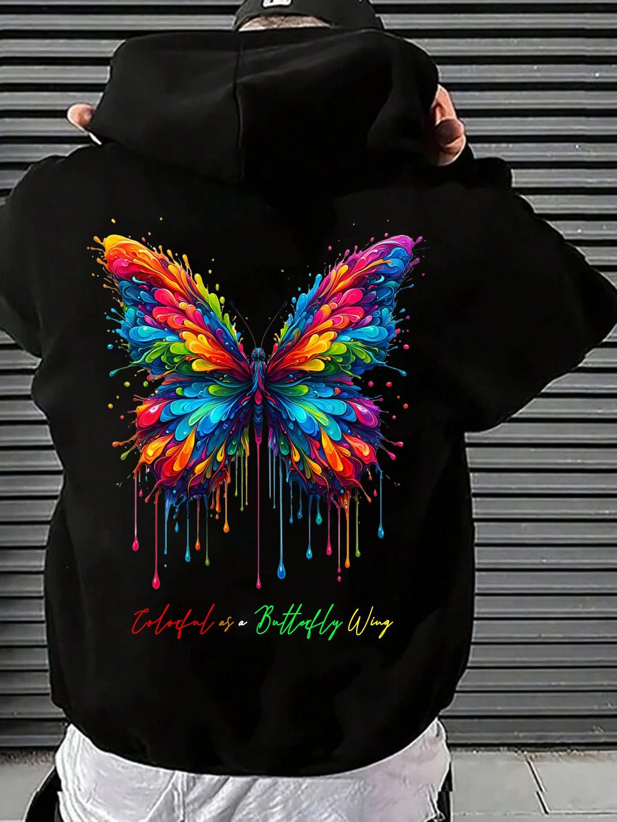 RMK Kapuzenpullover Herren Hoodie Oversize Langarm Longshirt Butterfly Schmetterling mit Kapuze