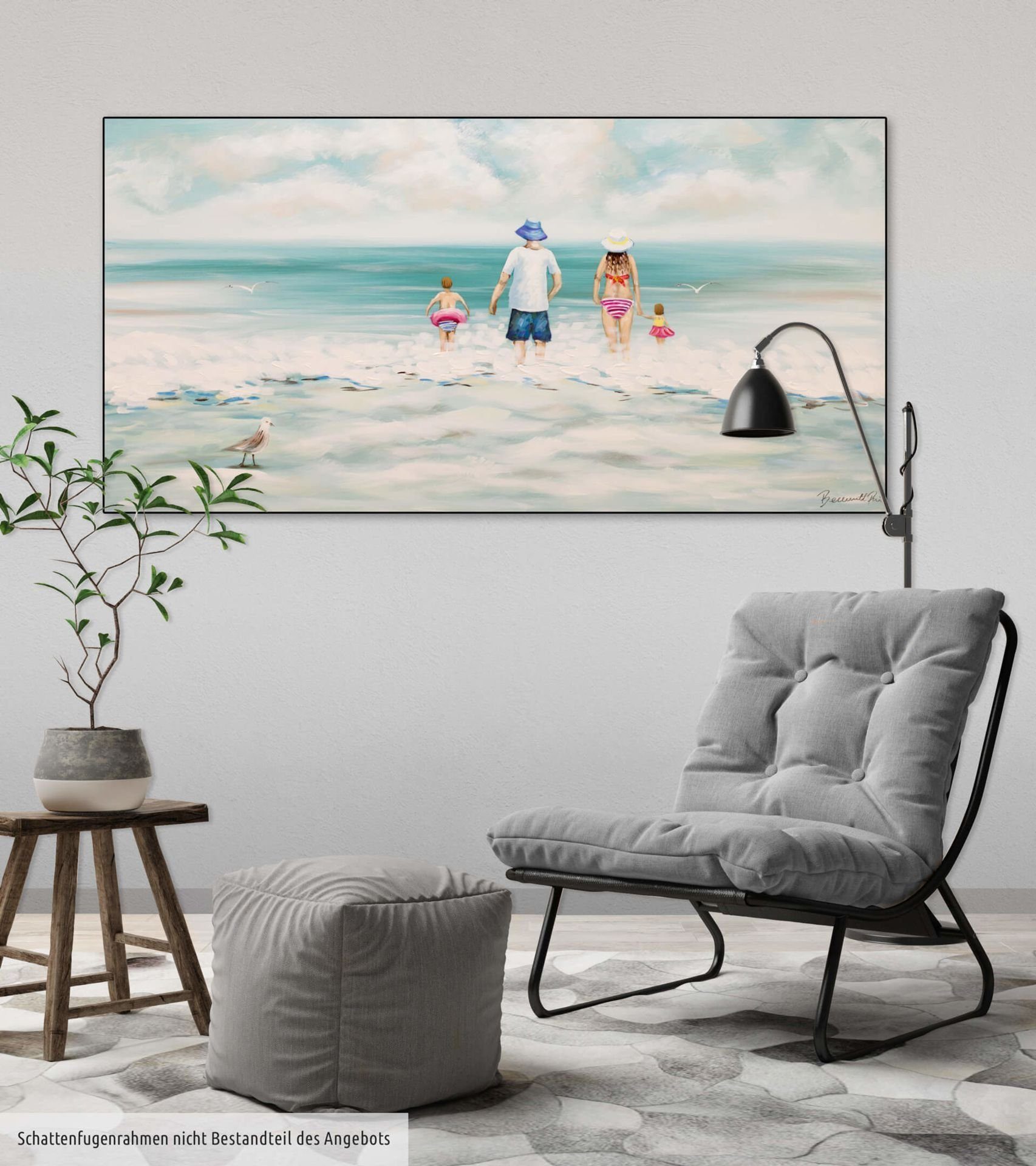 cm, HANDGEMALT KUNSTLOFT Wandbild Wohnzimmer Gemälde Leinwandbild 120x60 Familienzeit 100%