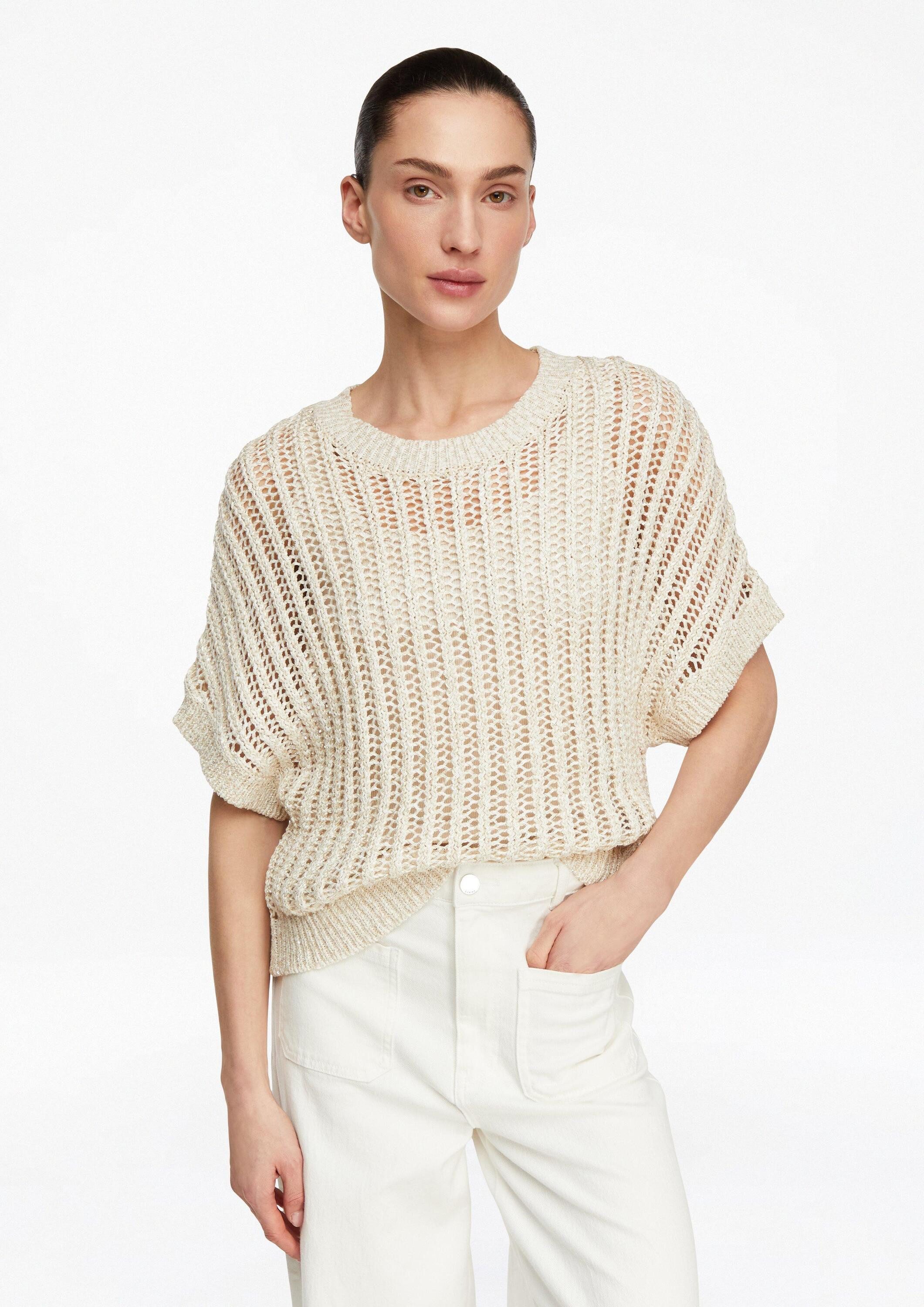 comma Kurzarmpullover Strickpullover Lockeres Strick-Shirt mit Pailletten