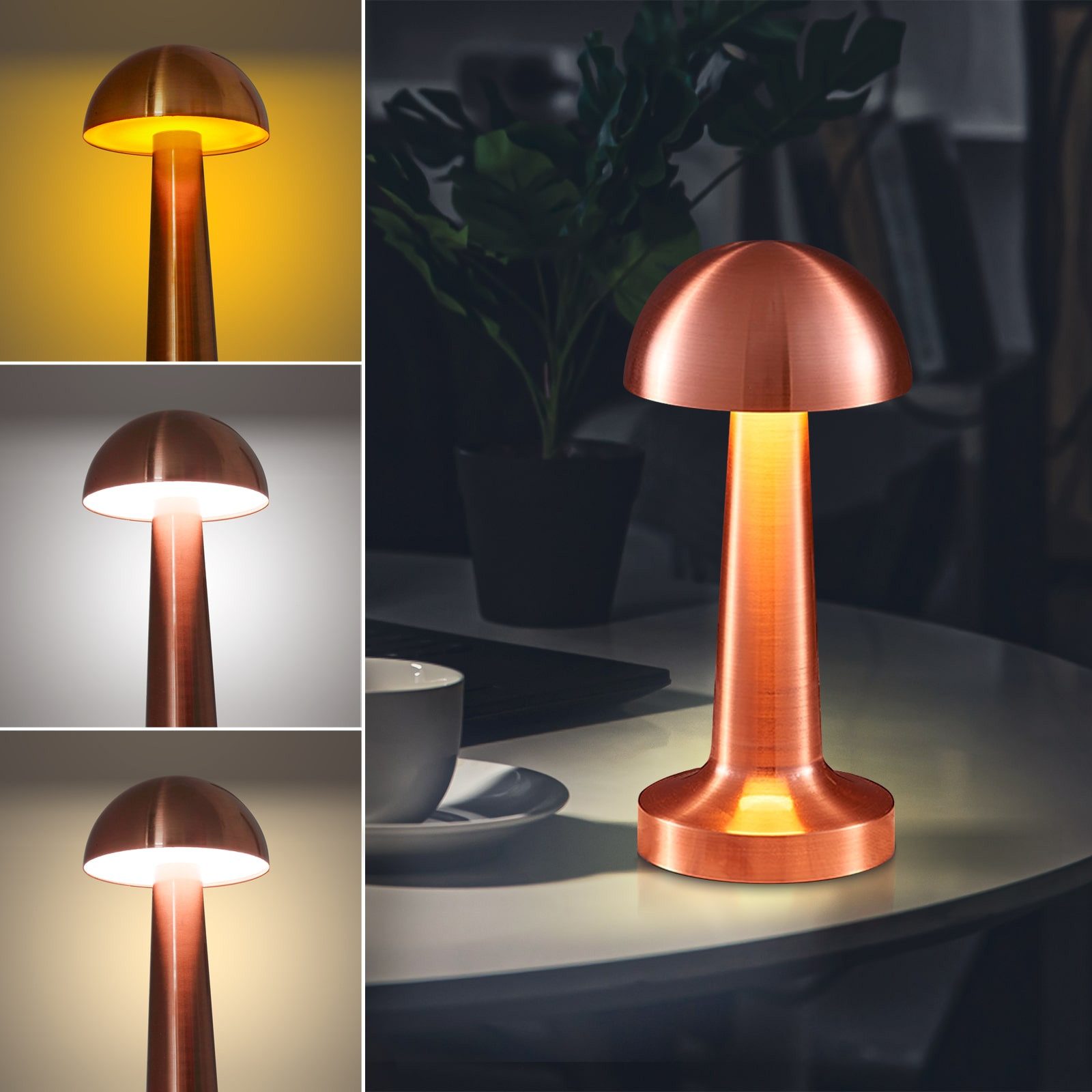 EAXUS Tischleuchte Aufladbare Mushroom Lampe - Schöne Deko Leuchte in Pilzform, Dimmbar, Farbtemperatur einstellbar, integrierter Akku, LED fest integriert, Einstellbare Lichtfarbe, für Wohnzimmer, Schlafzimmer & Co