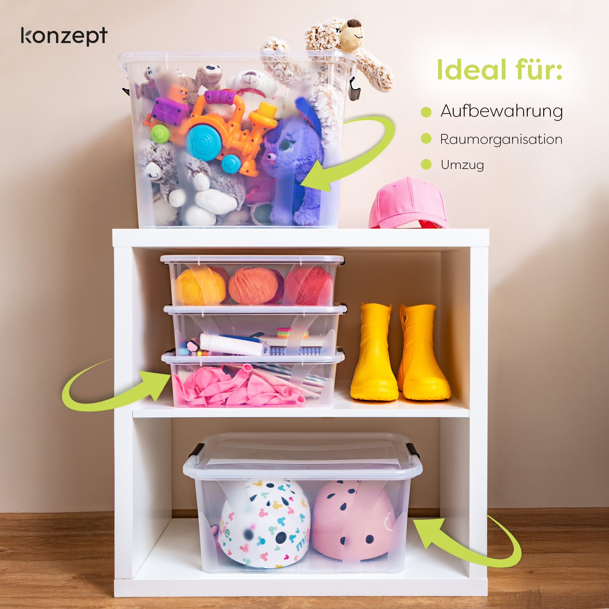 KONZEPT Aufbewahrungsbox mit Deckel groß Set BPA Frei Kunststoff, Aufbewahrungsboxen mit deckel (Set, 3 Boxen), lebensmittelecht – Bild 4 von 5