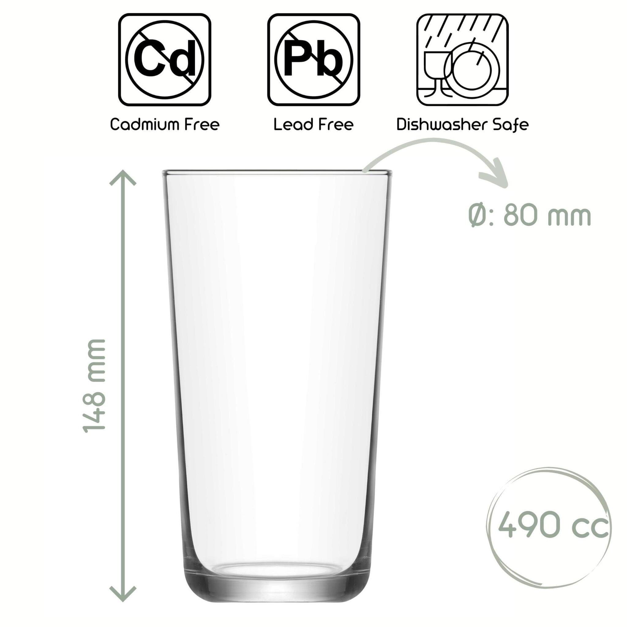 LAV Gläser-Set Assos Longdrinkglas, 6-tlg., Glas, 6er Set, 490ml, ideal für Longdrinks, Cocktails, Limonade