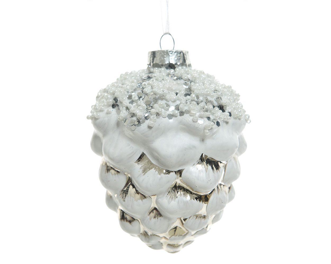 Kaemingk Christbaumschmuck, Christbaumschmuck Glas Zapfen 8cm weiß 12er Set