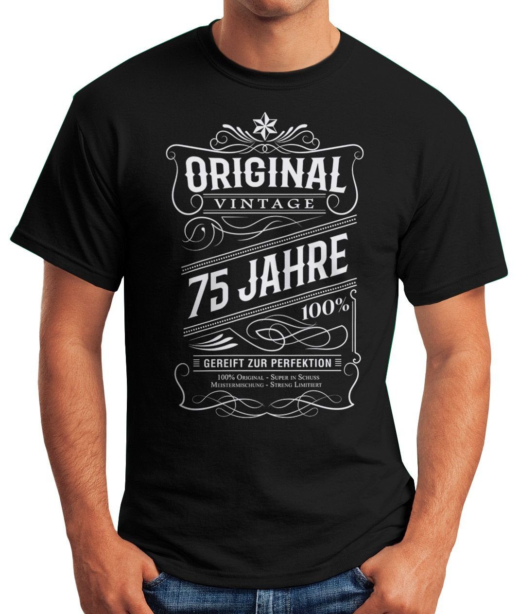 Original mit 75 Jahre Vintage schwarz Print-Shirt 30-80 Moonworks® Print MoonWorks T-Shirt Geschenk Geburtstag Herren
