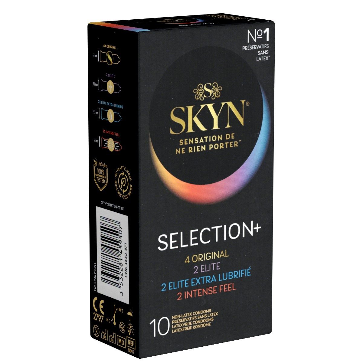 SKYN Kondome Selection+ Packung mit, 10 St., verschiedene latexfreie Kondome, hypoallergene Kondome im Mix mit 4 Sorten