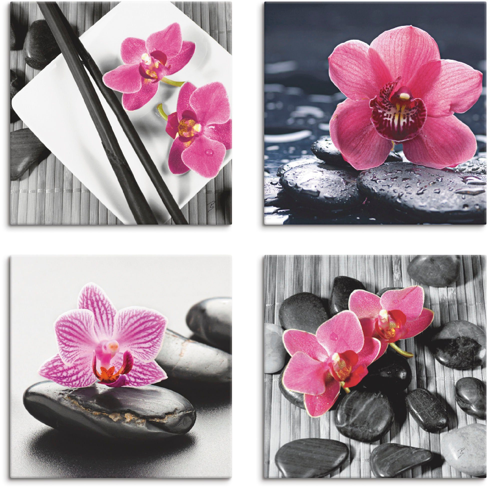 Artland Leinwandbild Asiatische Komposition Orchidee Zen, Zen (4 St), 4er Set, verschiedene Größen