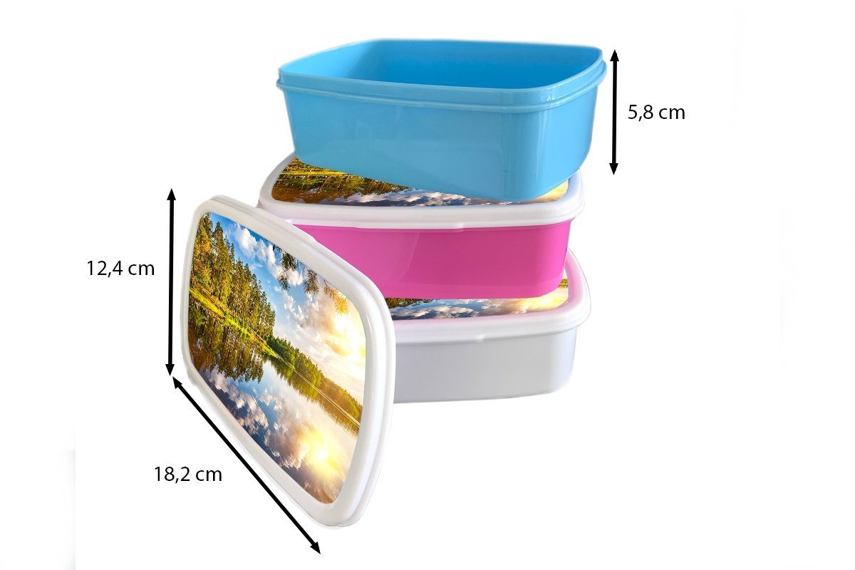 Brotbox für MuchoWow Kunststoff Kunststoff, - Sonne, Wasser Mädchen, Erwachsene, Lunchbox (2-tlg), - rosa Brotdose Kinder, Bäume Snackbox,