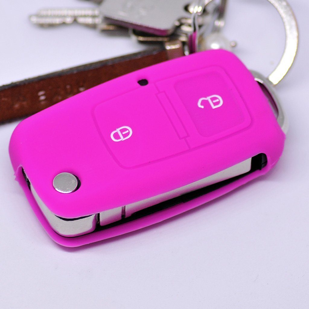 mt-key Pink, 2 Schlüssel Softcase EOS VW Polo 2009 Silikon bis Golf Schlüsseltasche SEAT Jetta für Autoschlüssel Schutzhülle Skoda Tasten Fox