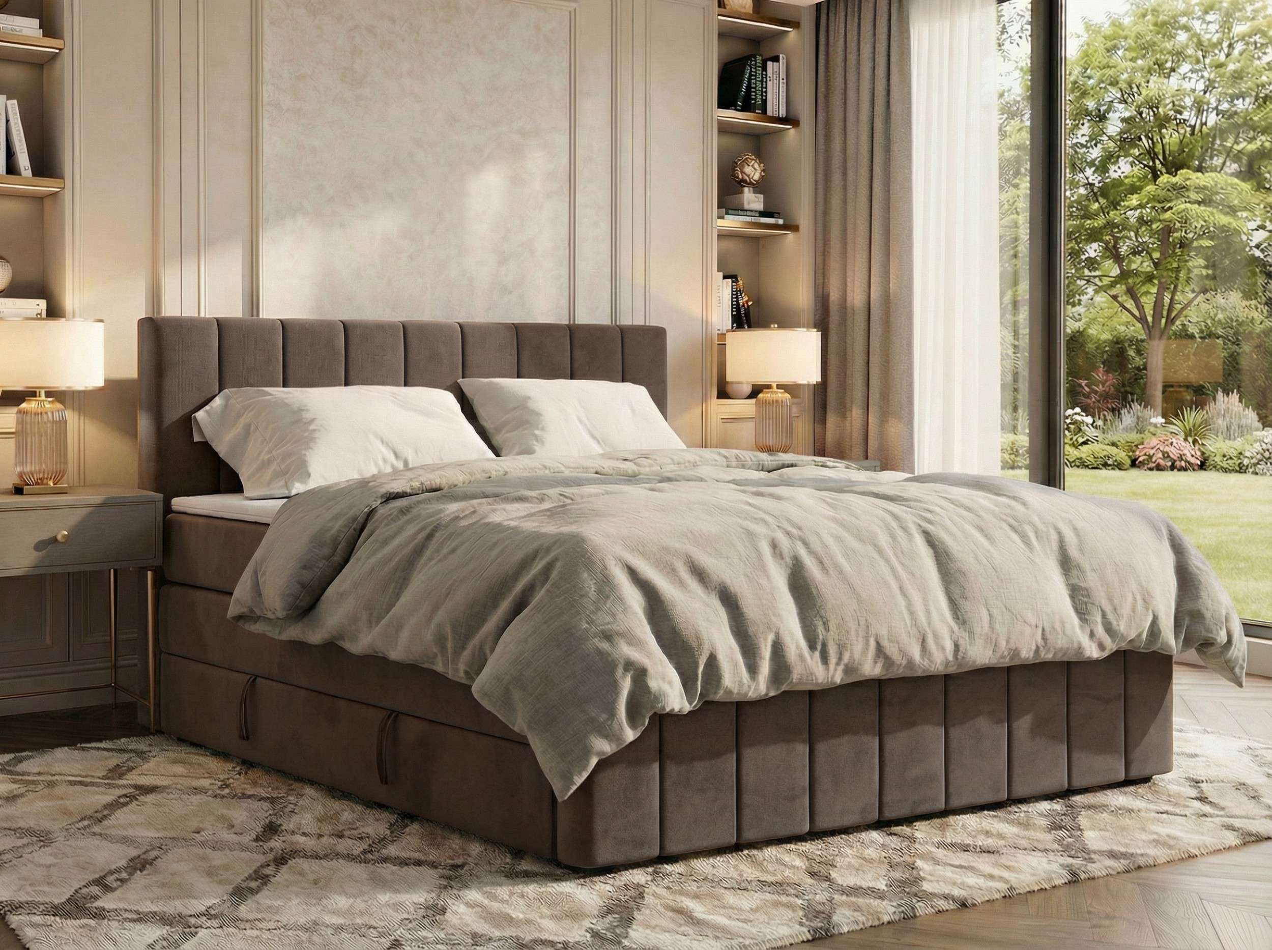 MKS MÖBEL Boxspringbett ALVER KING DUO (Set, Doppelbett mit Stauraum, mit Fußteil & Topper (Visco oder T25), Polsterbett mit Bettkasten, Multipocket + Pocket Premium Matratze