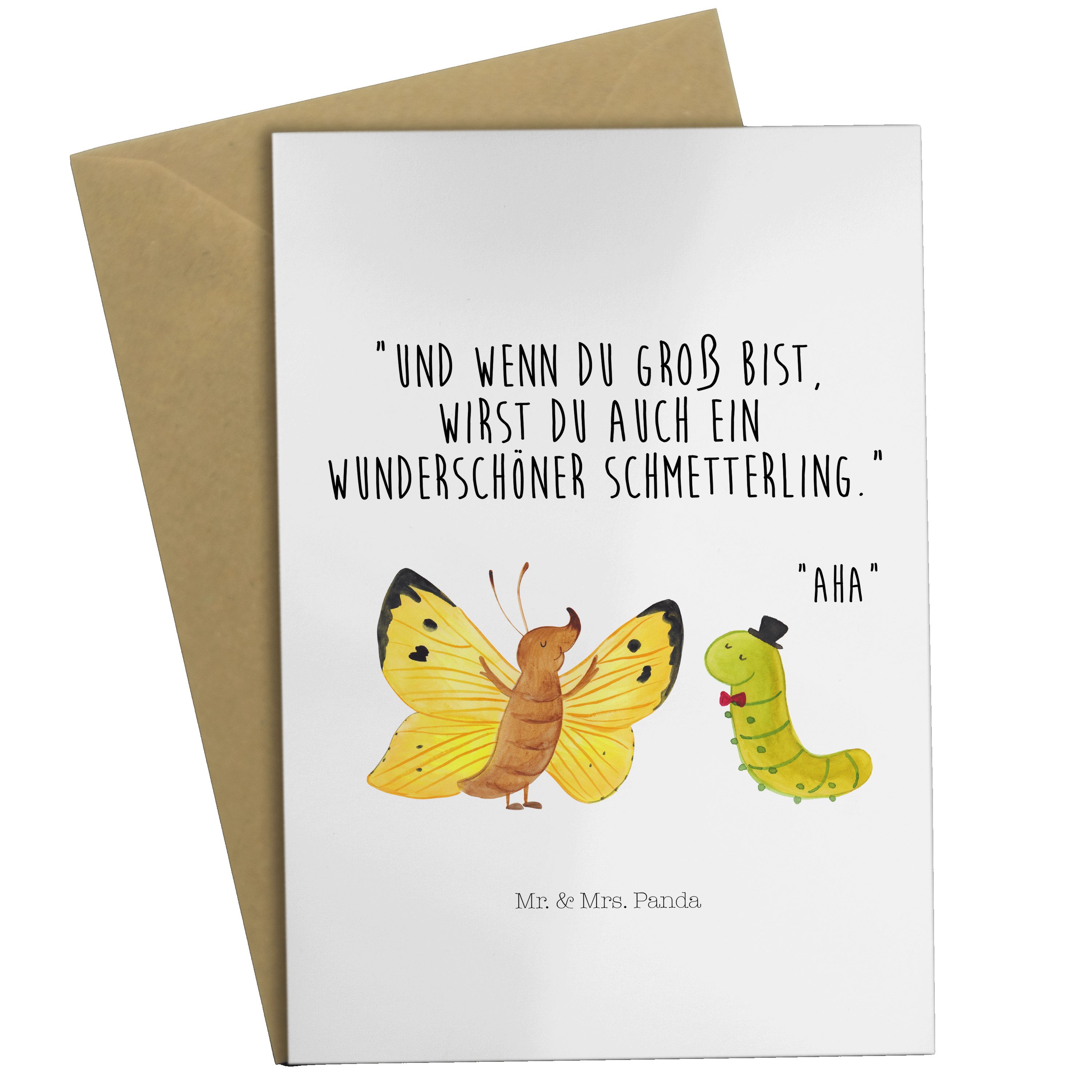 Mr. & Mrs. Panda Grußkarte Raupe & Schmetterling - Weiß - Geschenk, lustige Sprüche, Geburtstags | Grußkarten