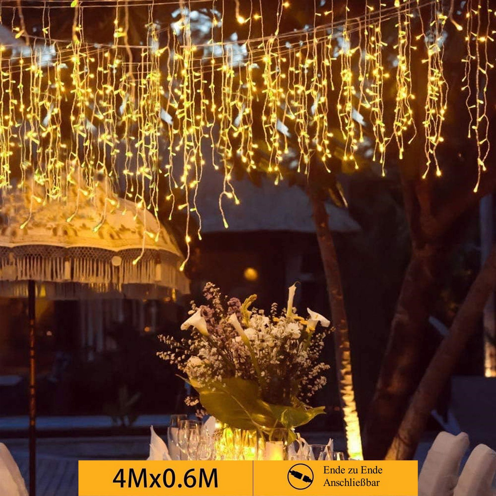 Quntis Lichtervorhang 4M LED lichterkette mit Timer/Memory-Funktion, Warmwe günstig online kaufen