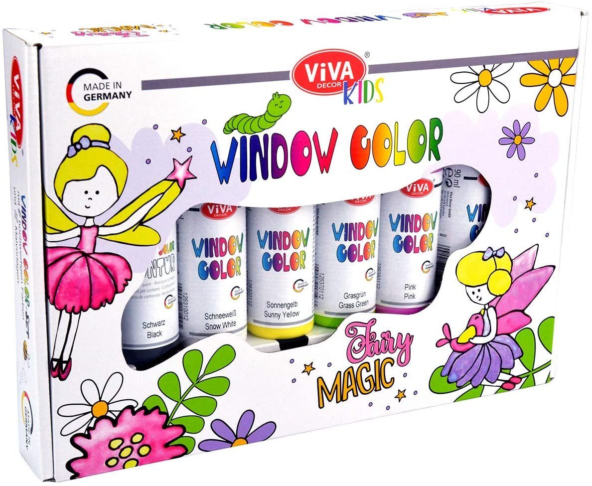 Viva Decor Kreativset Window Color Set - Fairy Magic (6 Fensterfarben, 12 Motivvorlagen)