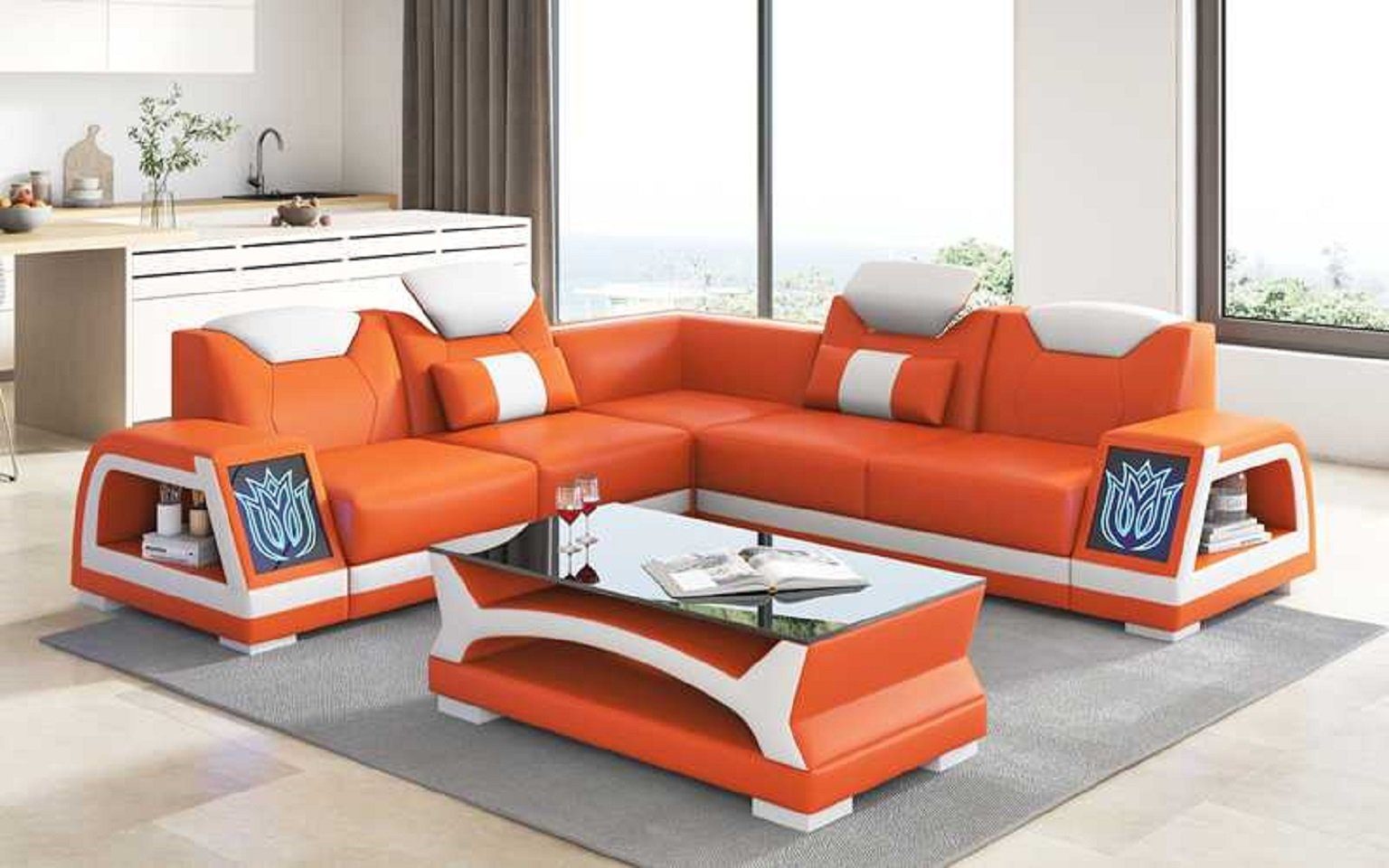 Sofa Made Teile, Orange Kunstleder Couch Ecksofa JVmoebel L Form Design Ecksofa Luxus Modern Couchen, Europe in 3