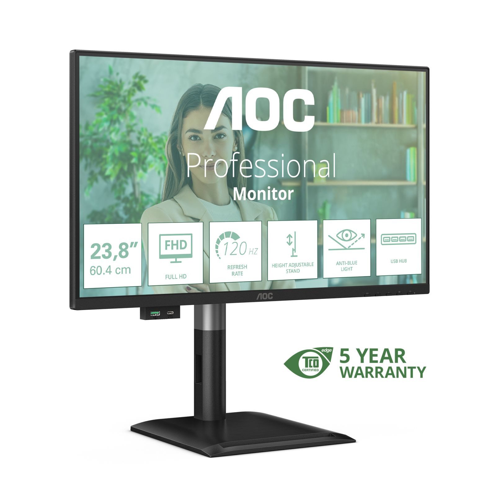 AOC 60,5cm (23,8) 24P4U 16:09 HDMI+DP+DVI+USB IPS Lift bk TFT-Monitor (1920 x 1080 px, Full HD, 4 ms Reaktionszeit, 120 Hz, IPS, Lautsprecher, HDCP, Pivot, Höhenverstellbar)