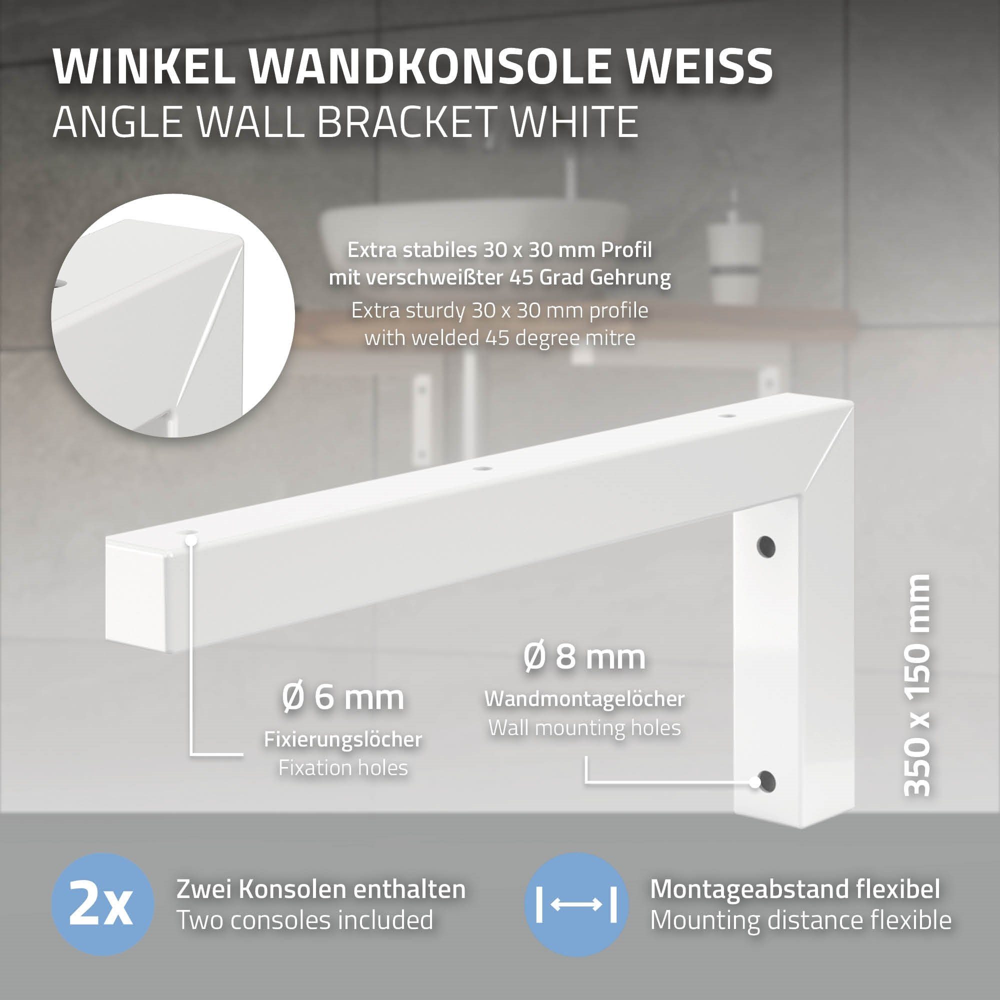 Stahl Waschtischhalterung 2er L-Form Set für Wandkonsole Design Waschbeckenschrank 350x150mm Winkel Waschtisch ML-DESIGN Schwarz