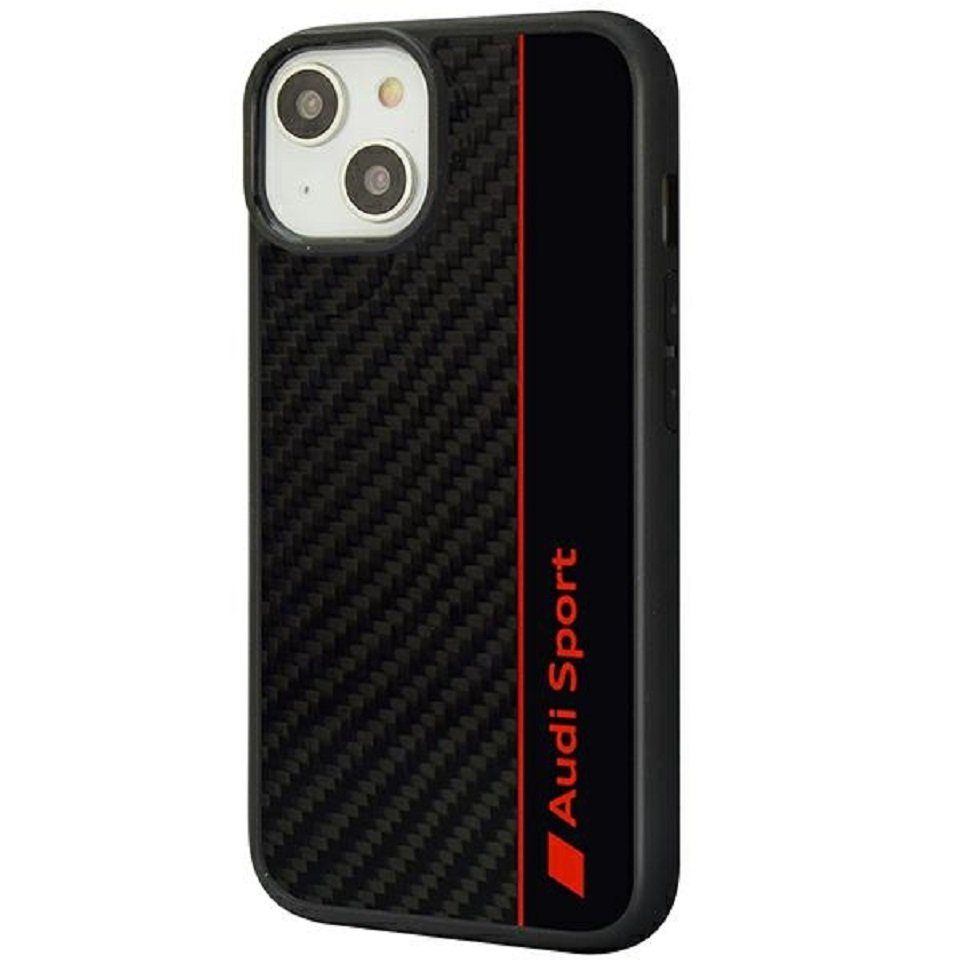 Audi Handyhülle Case iPhone 14 Carbon Optik schwarz rot 6,1 Zoll, Kantenschutz