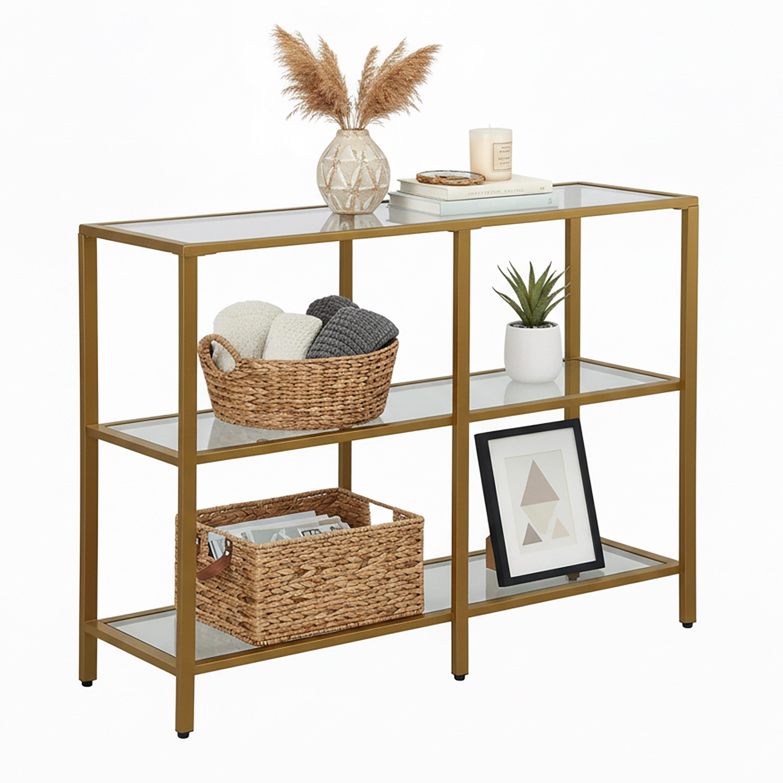 relaxdays Konsolentisch mit 3 Glasablage, gold günstig online kaufen