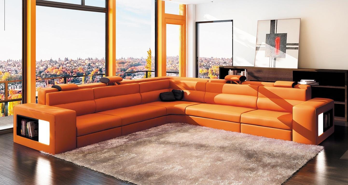 JVmoebel Ecksofa Luxus großes L-Form Sofa Orange Eckgarnitur+LED Brandneu, Made in Europe