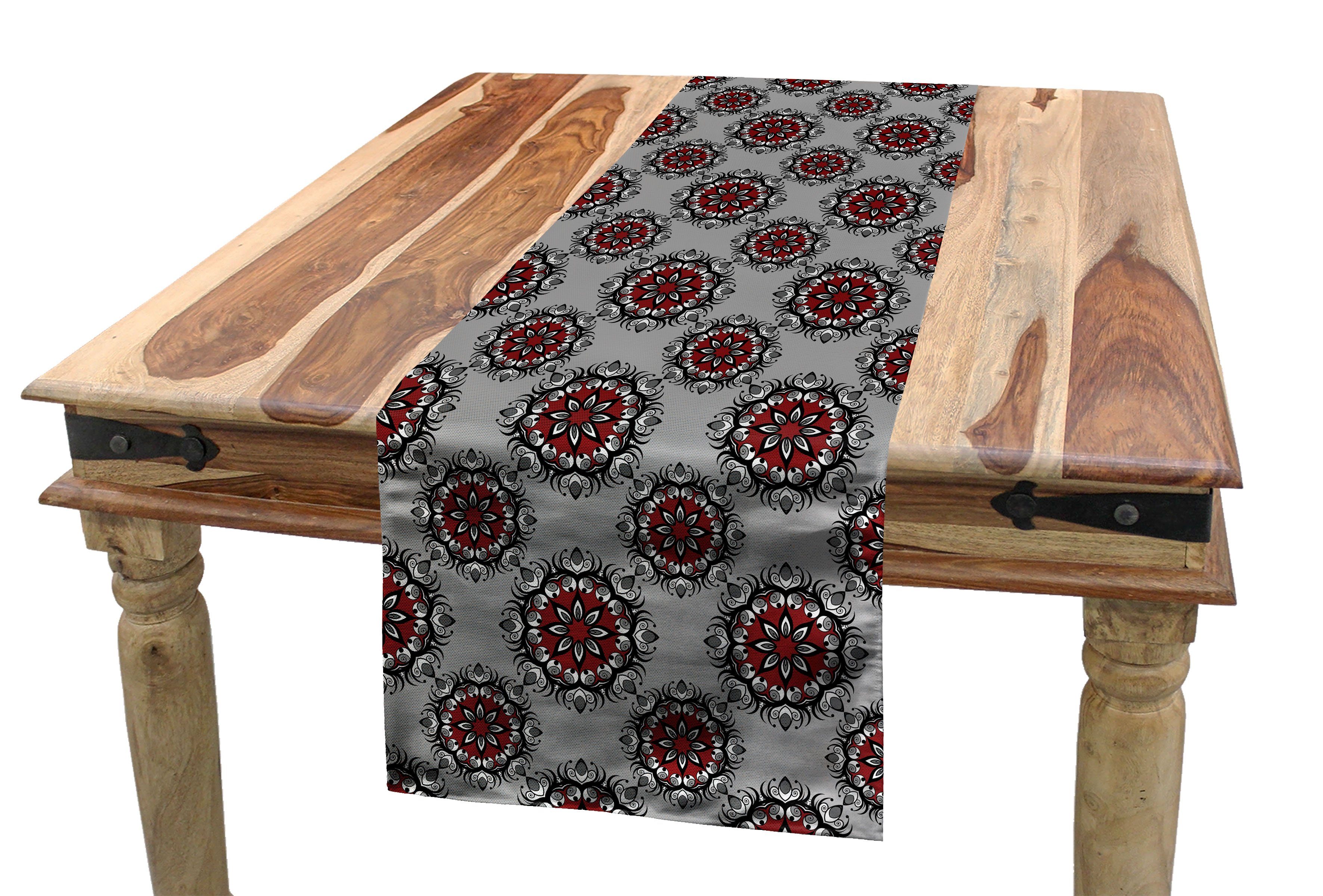 Abakuhaus Tischläufer Esszimmer Küche Rechteckiger Dekorativer Tischläufer, Burgund Marokkanische Blume Rose