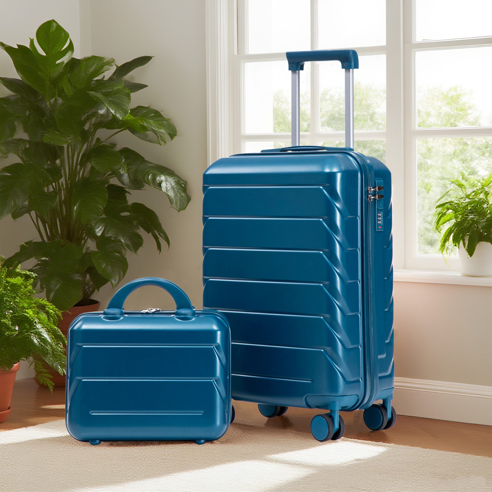 Rolipo Trolleyset ABS Hartschale Kofferset & Zahlenschloss, Kosmetiktasche, 360°Rollen, 4 Rollen, (Set, 2 tlg), 19"Spinner Handgepäck & 14"Kosmetiktasche, für Business & Reise