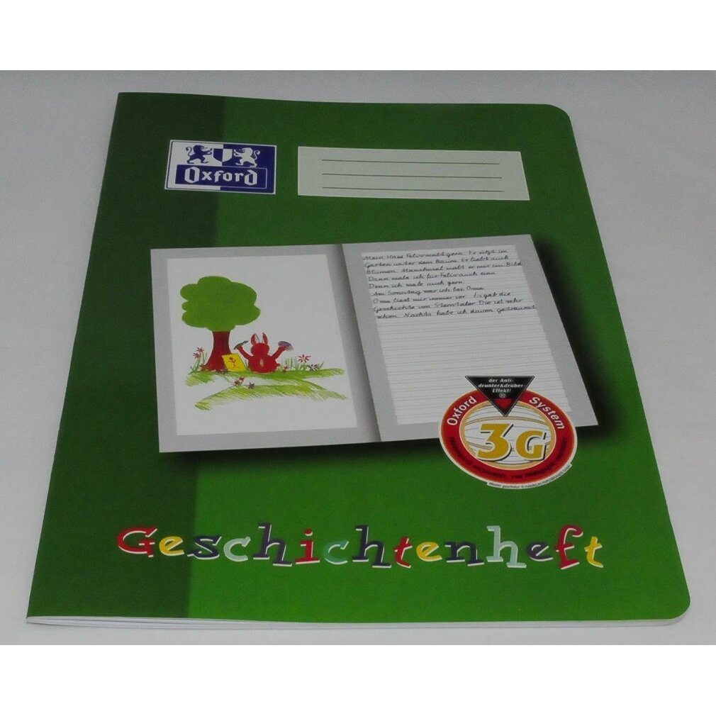 OXFORD Schulheft Geschichtenheft Lineatur 3G blanko DIN A4 Rand rundum, 16 Blatt