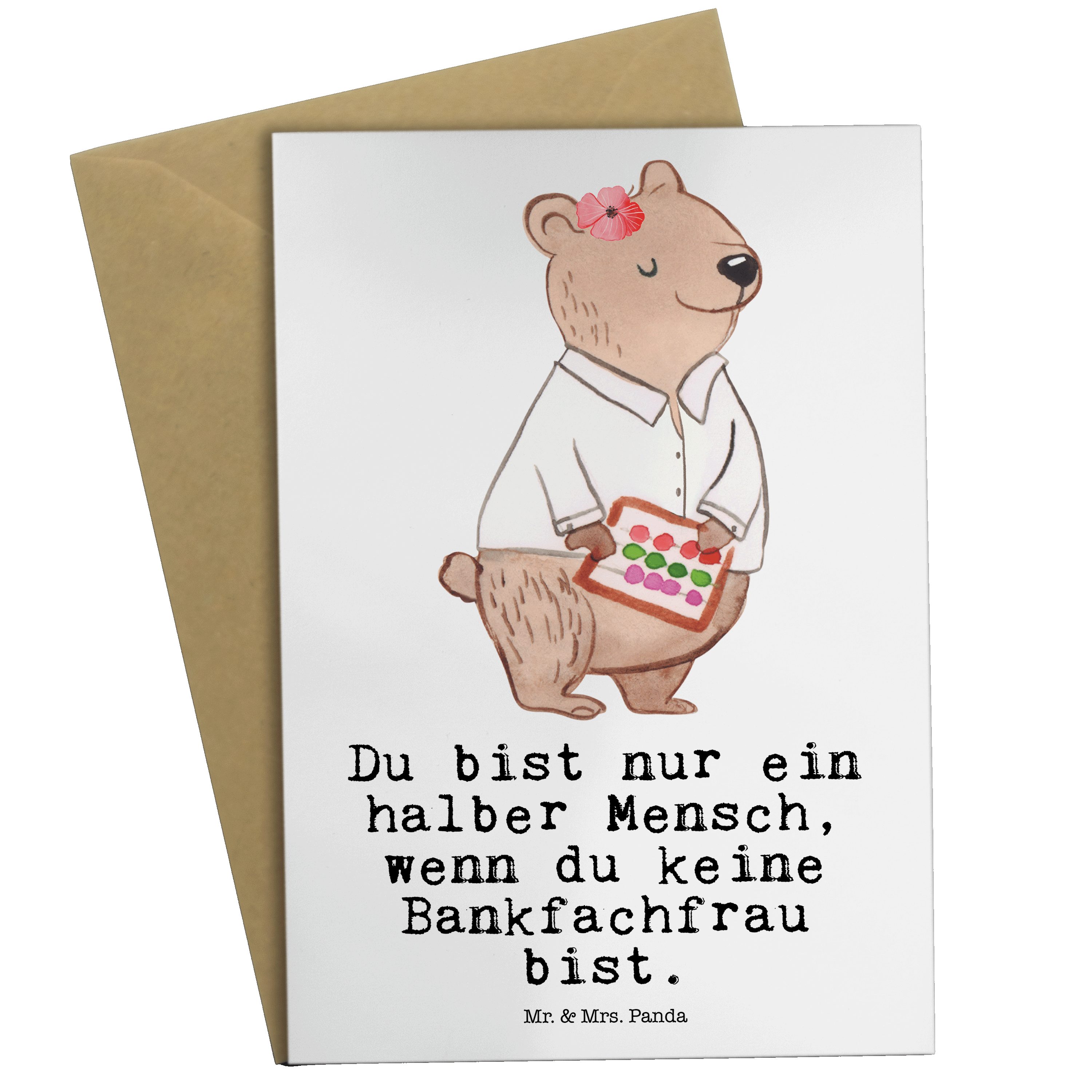 Geburtstagskarte, Grußkarte Mrs. - Mr. Hoc - Weiß Herz Bankfachfrau & Geschenk, Panda mit Firma,